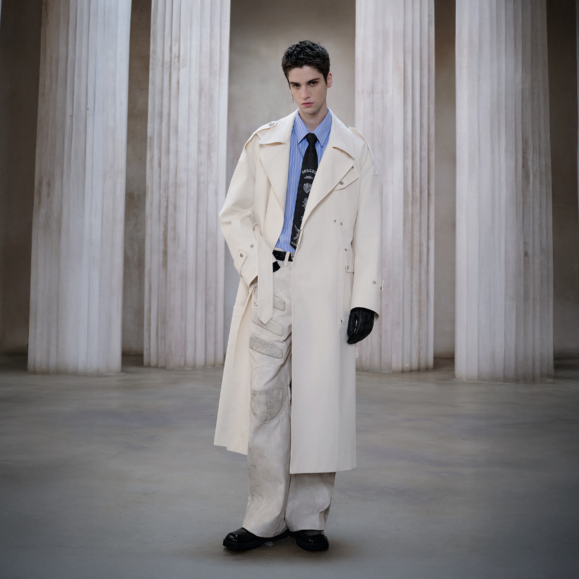 FACEONLAB Essential Military Trench Coat White