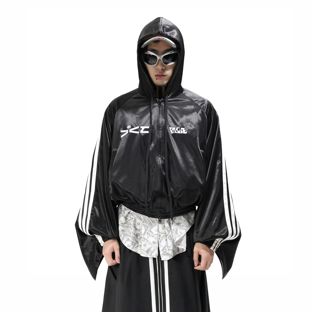 VANGUARDIA Striped Drop-Shoulder Hooded Jacket