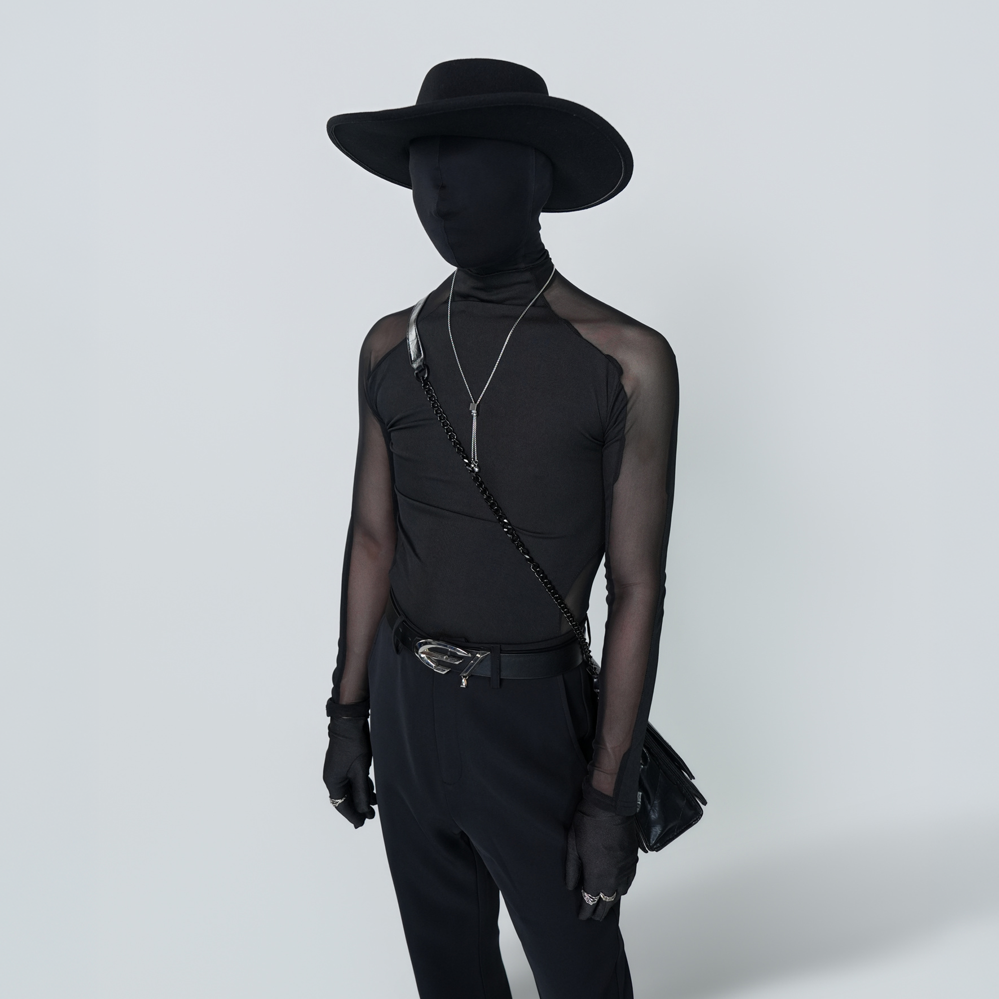 VE2 Sheer Mesh Mock-Neck Long-Sleeve Tee