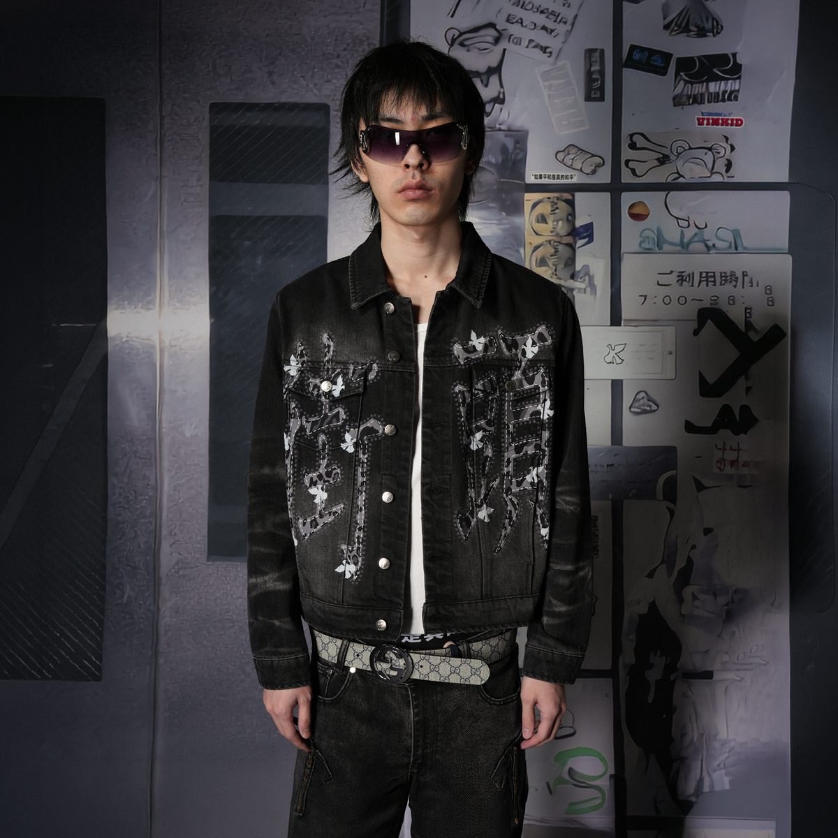 VINKID Leopard Print Slim Lapel Denim Jacket, premium urban and streetwear designers apparel on PROJECTISR.com, VINKID
