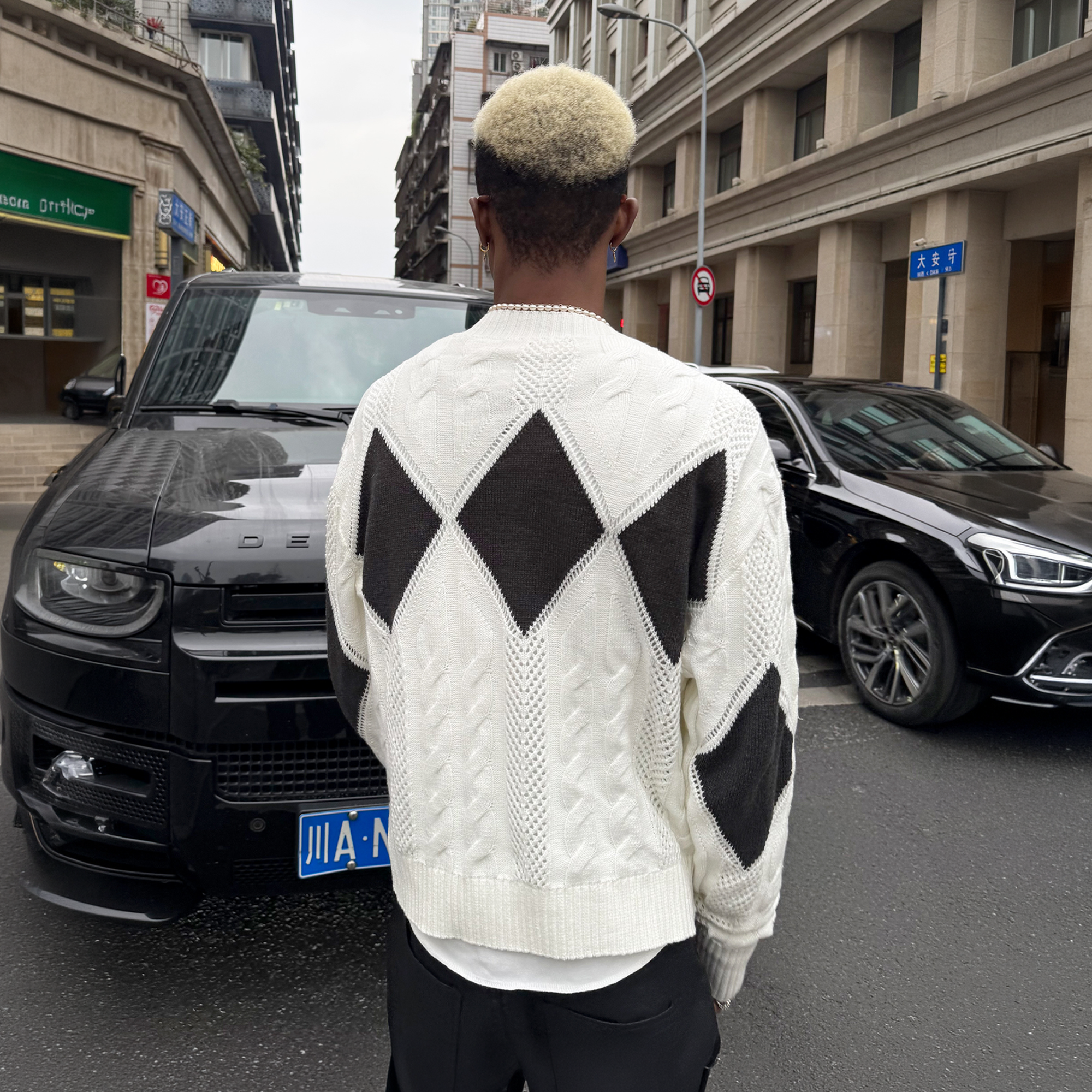 STEEPC Retro Cable-Knit Argyle V-Neck Cardigan, premium urban and streetwear designers apparel on PROJECTISR.com, STEEPC