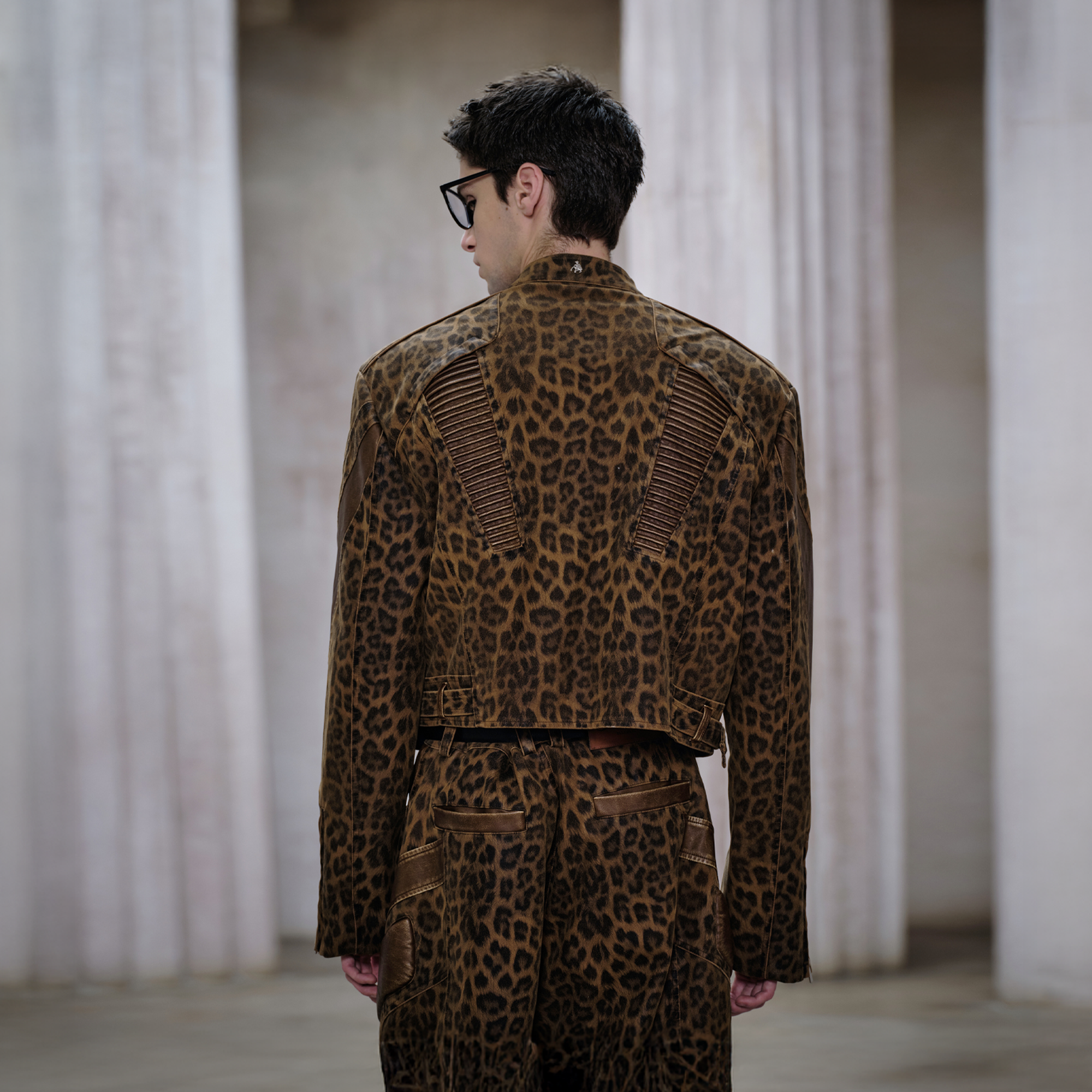 FACEONLAB Leopard Paneled Ribbed Armor Jacket