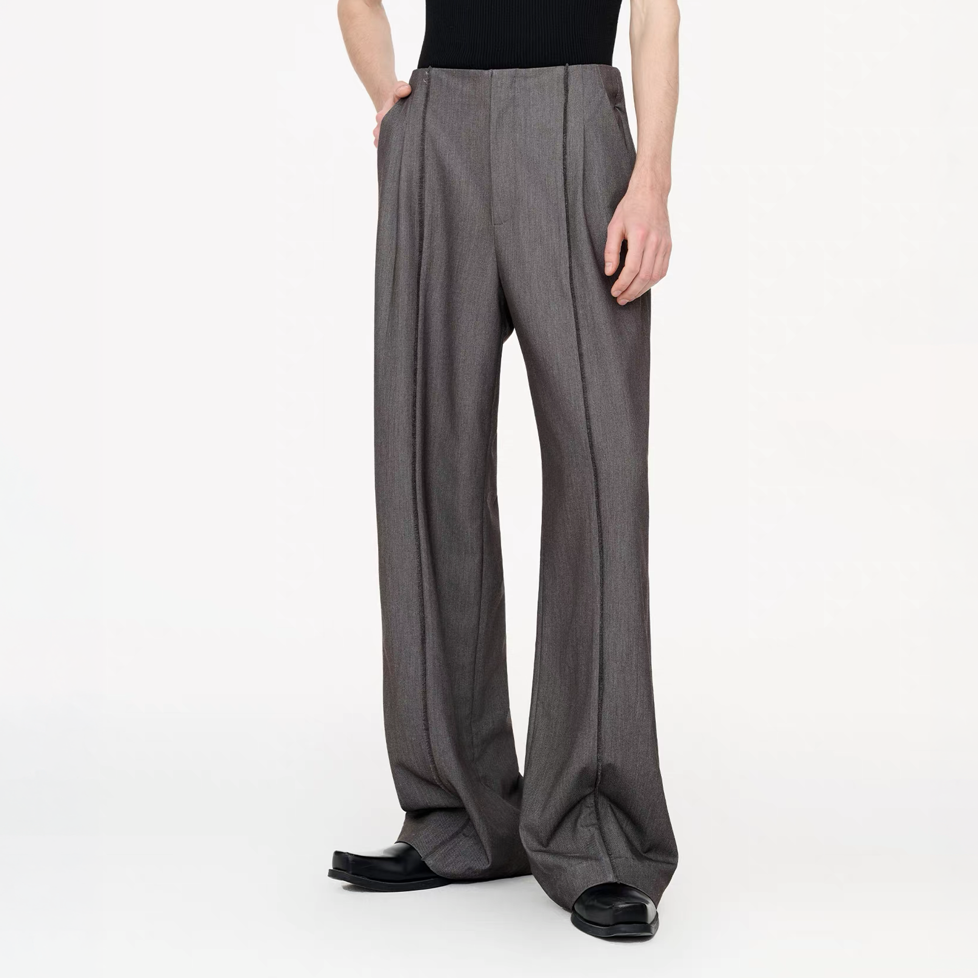 TIWILLTANG Classic Raw Edge Straight-Leg Trousers