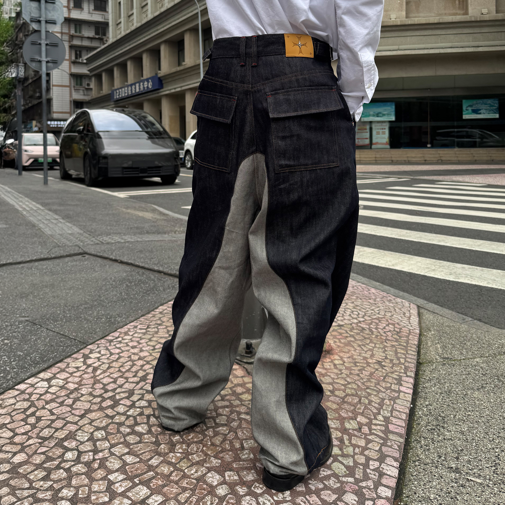 STEEPC Inverted Panel Snap-Fly Raw Jeans, premium urban and streetwear designers apparel on PROJECTISR.com, STEEPC