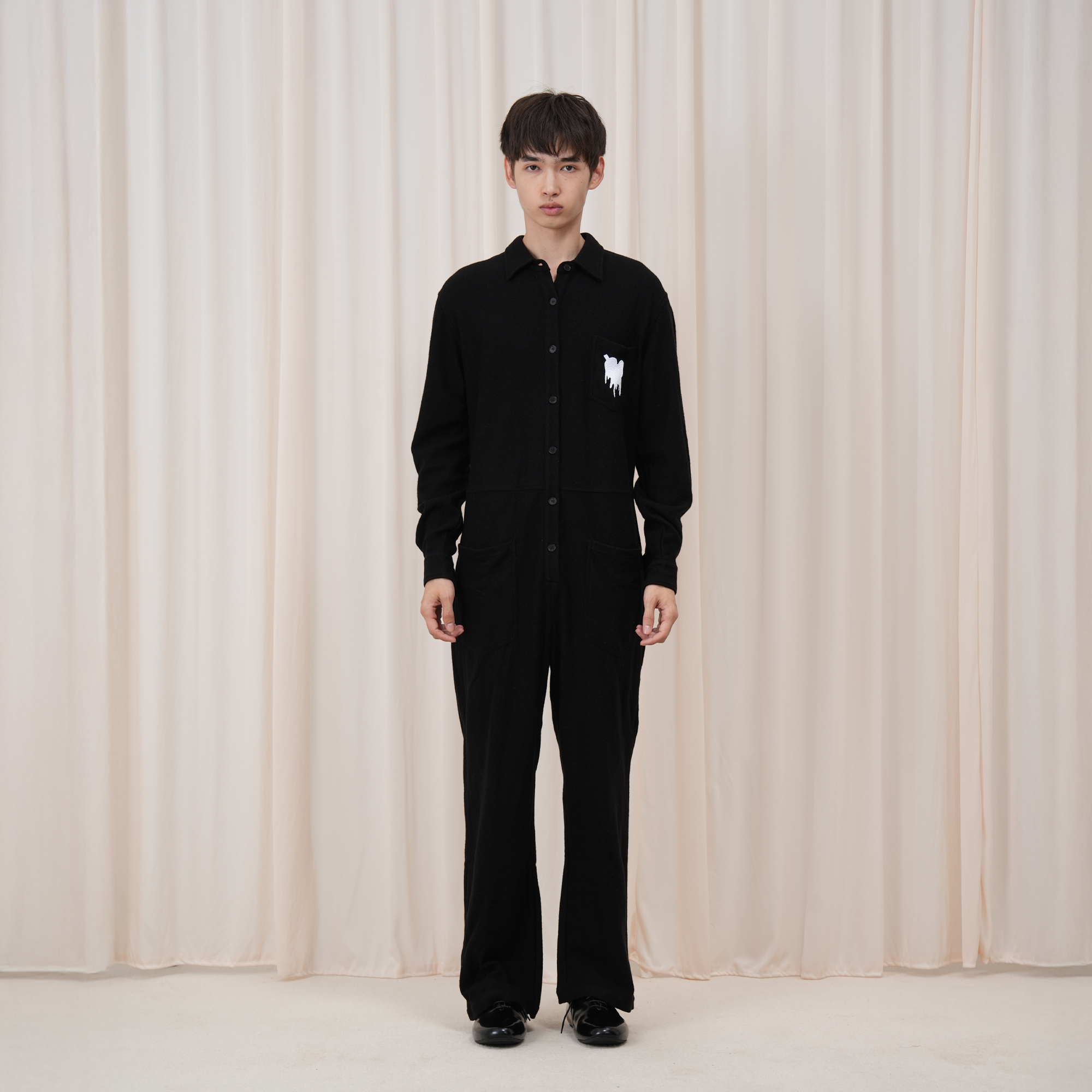 OUYANG WENJUN Wool Fluid-Heart Embroidered Jumpsuit