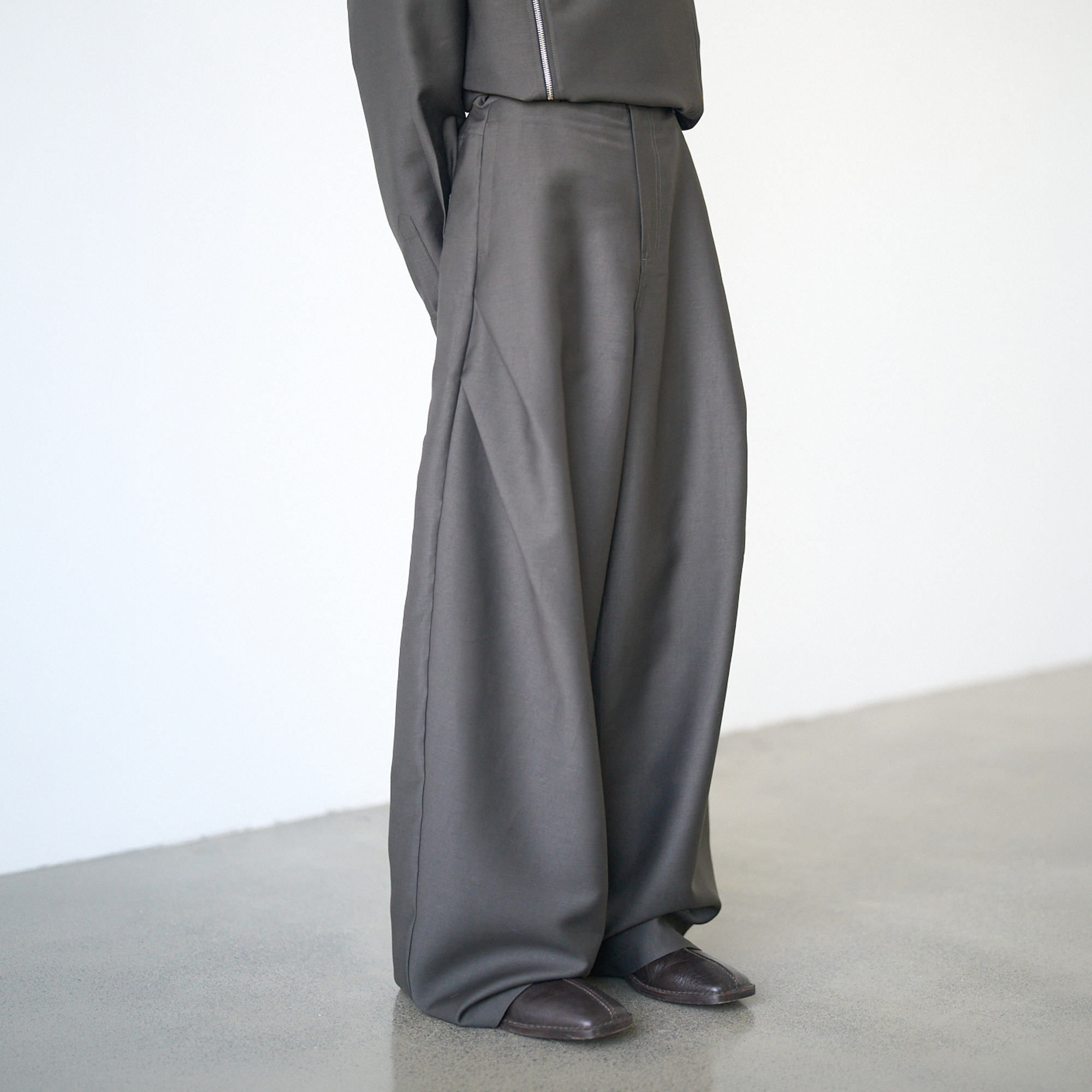 GRAINMUSTARD Lustrous Pleated Wool-Blend Wide-Leg Trousers, premium urban and streetwear designers apparel on PROJECTISR.com, GRAINMUSTARD