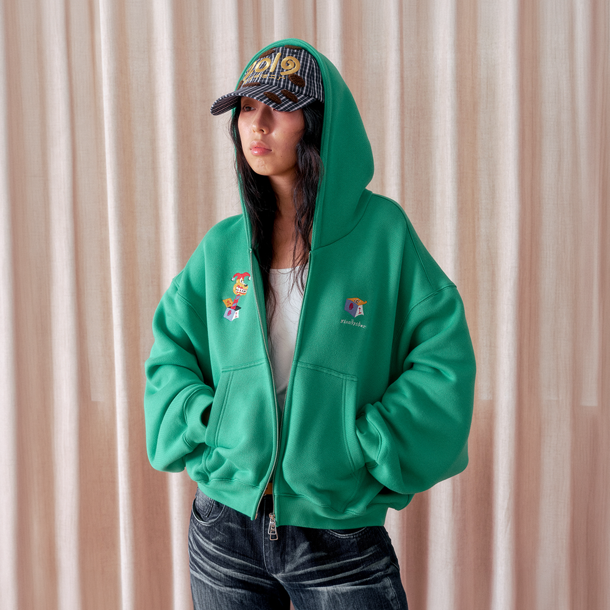 NIANJIUYIKOUER Oversized Fleece-Lined Zip-Up Hoodie, premium urban and streetwear designers apparel on PROJECTISR.com, NIANJIUYIKOUER