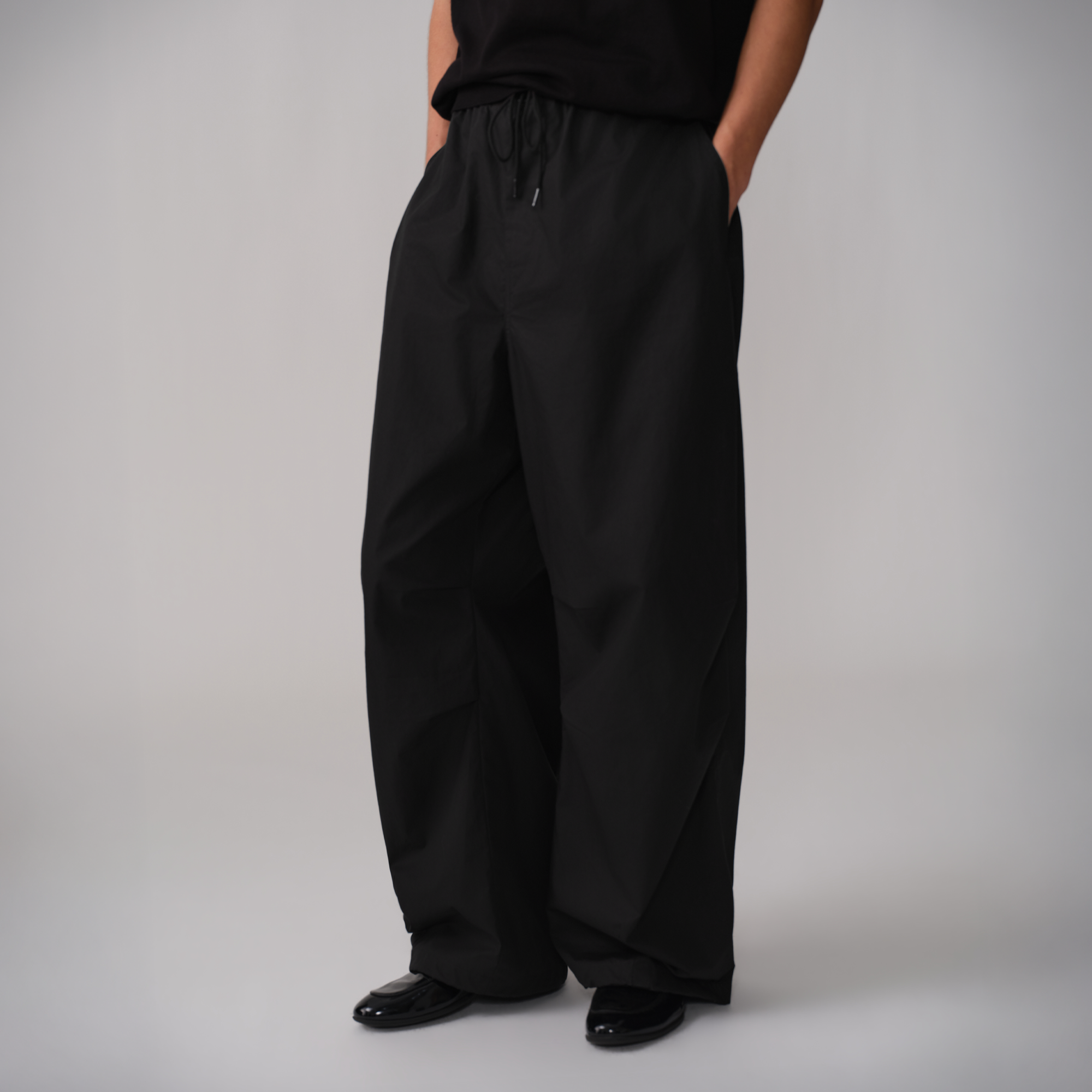 OPICLOTH Pleated Drawstring Parachute Pants, premium urban and streetwear designers apparel on PROJECTISR.com, OPICLOTH