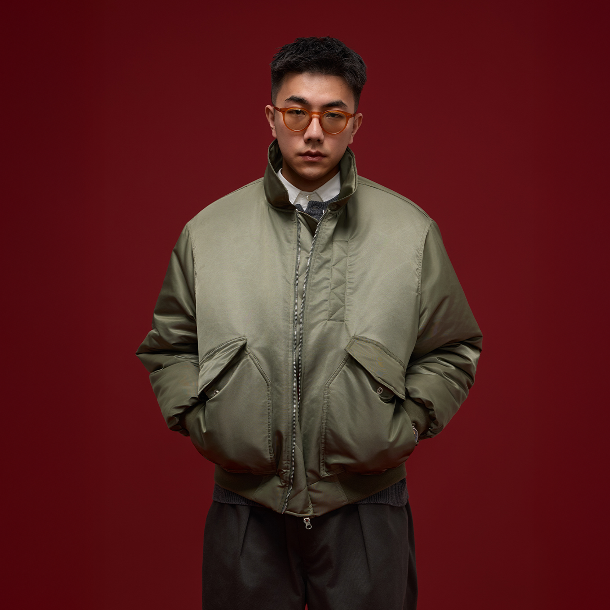 BANANA CLUB Glossy Utility Padded Bomber Jacket