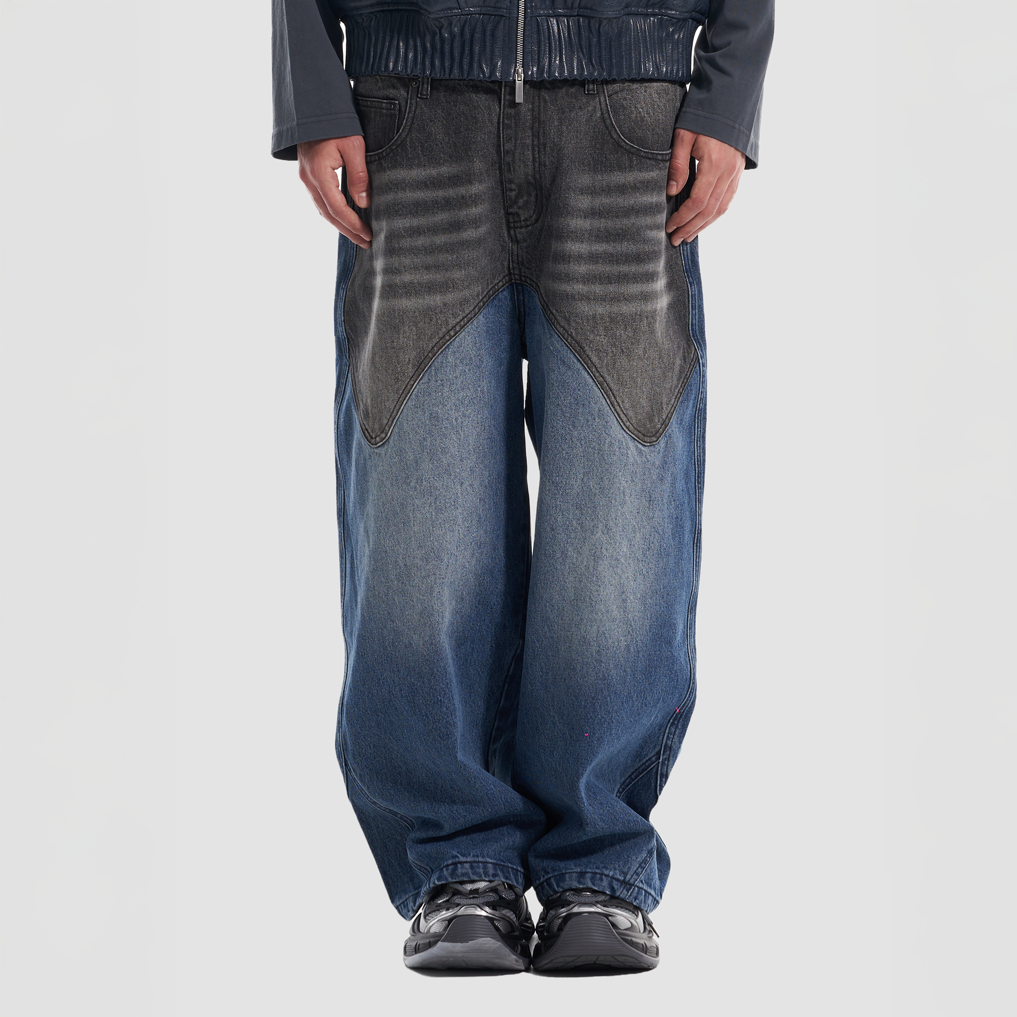 VANN VALRENCE Contrast Faded-Wash Paneled Jeans