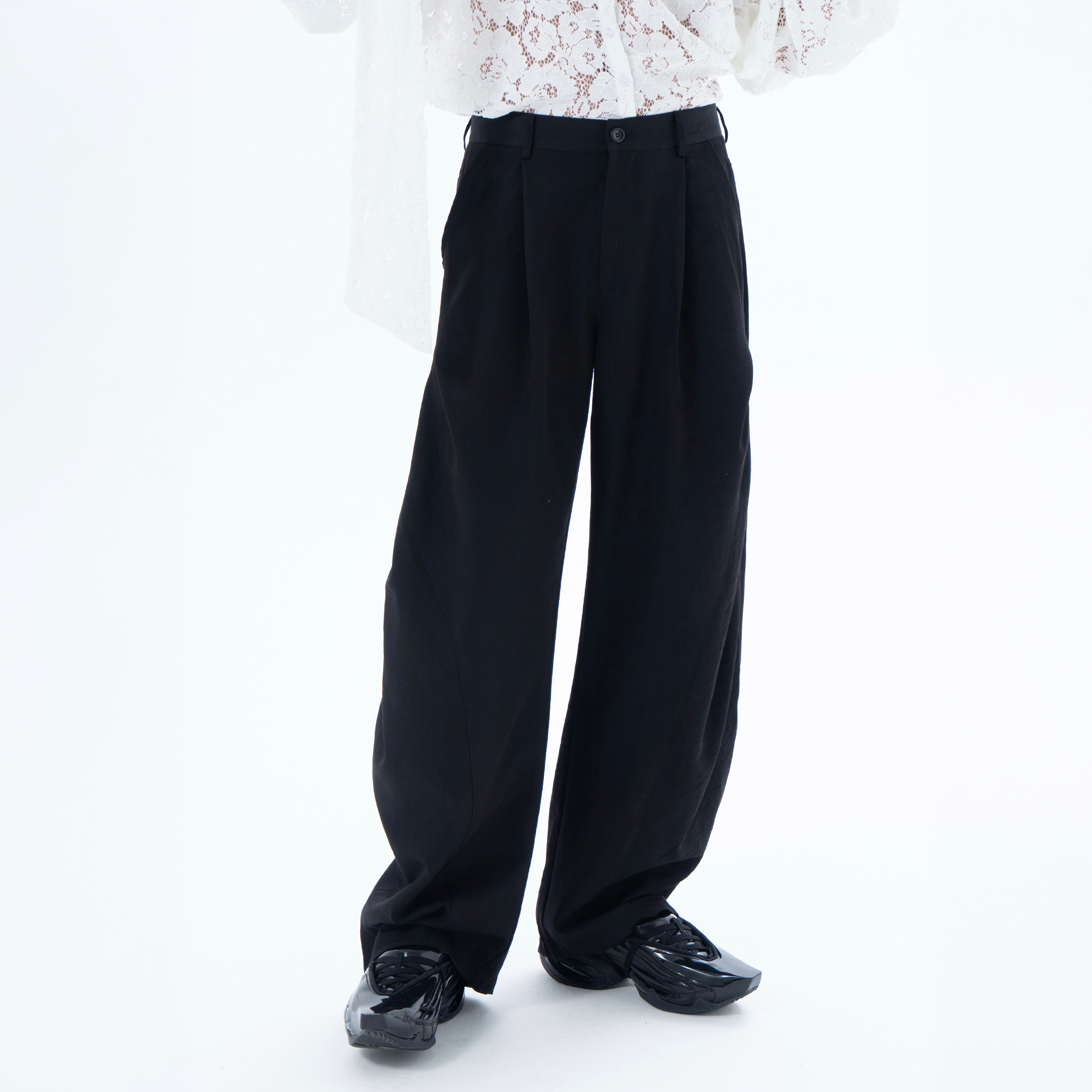 CLP Draped Elastic-Waist Curved Trousers