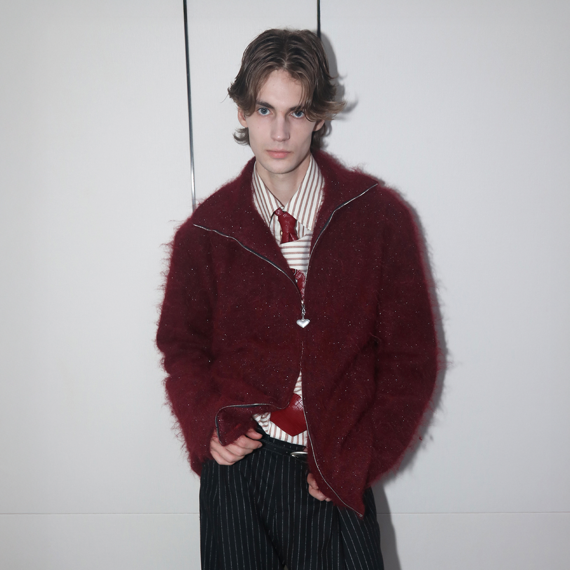 ASSEEN Asym-Zip Glitter Mohair Cardigan