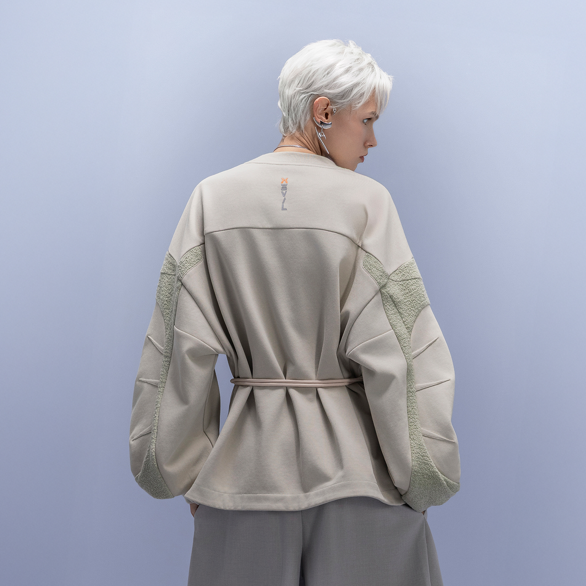 XIPHEVIL Utility Paneled Crewneck Sweatshirt Green