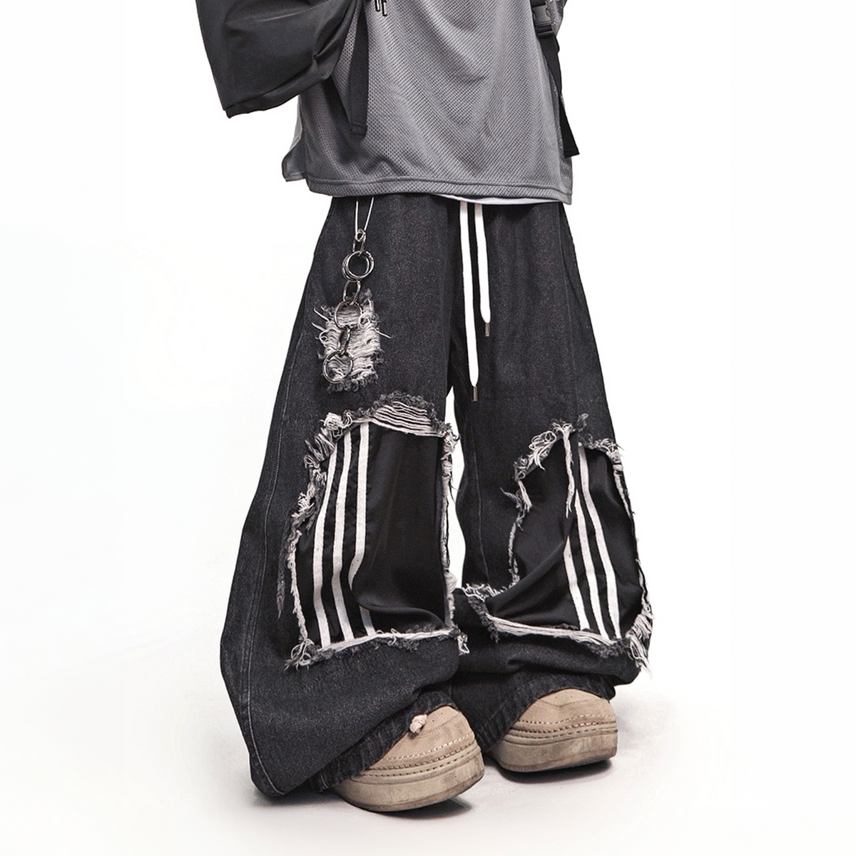 UUCSCC Distressed Wide-Leg Drawstring Jeans