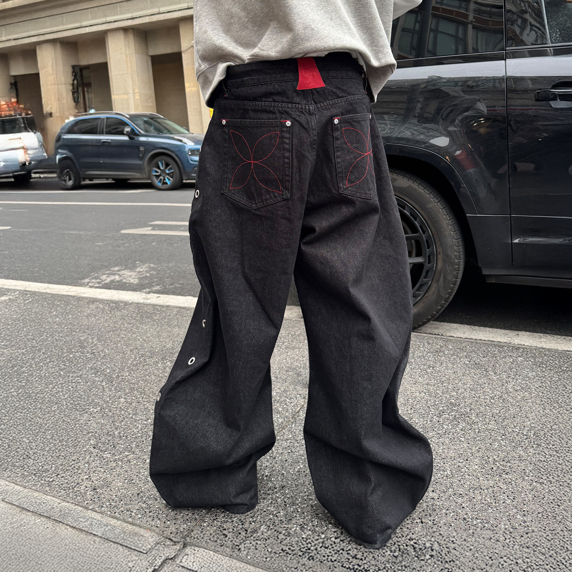 STEEPC Grommet Snap-Fly Flared Raw Jeans, premium urban and streetwear designers apparel on PROJECTISR.com, STEEPC