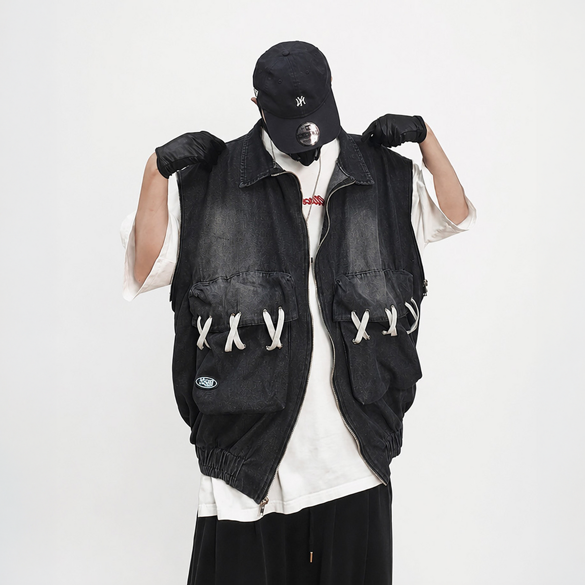 UUCSCC Retro Detachable-Sleeve Multi-Pocket Denim Jacket