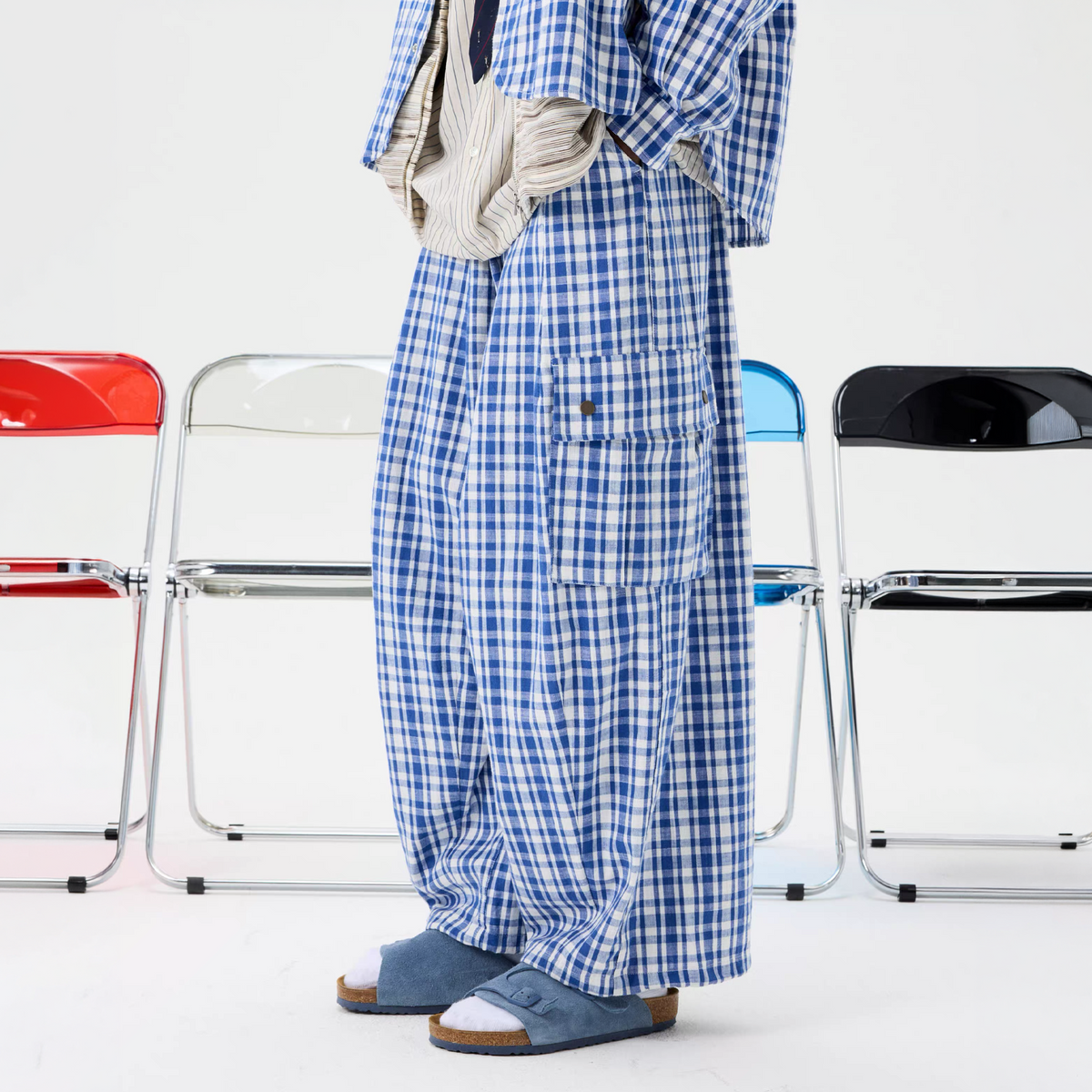 UNLIMITED MOTE Plaid Wide-Leg Balloon Pants, premium urban and streetwear designers apparel on PROJECTISR.com, UNLIMITED MOTE