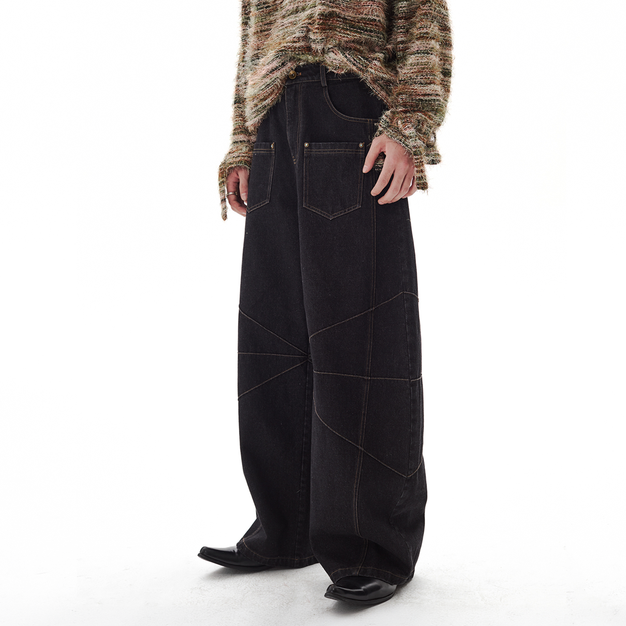 PASET Wide-Leg Raw Denim Curved Jeans