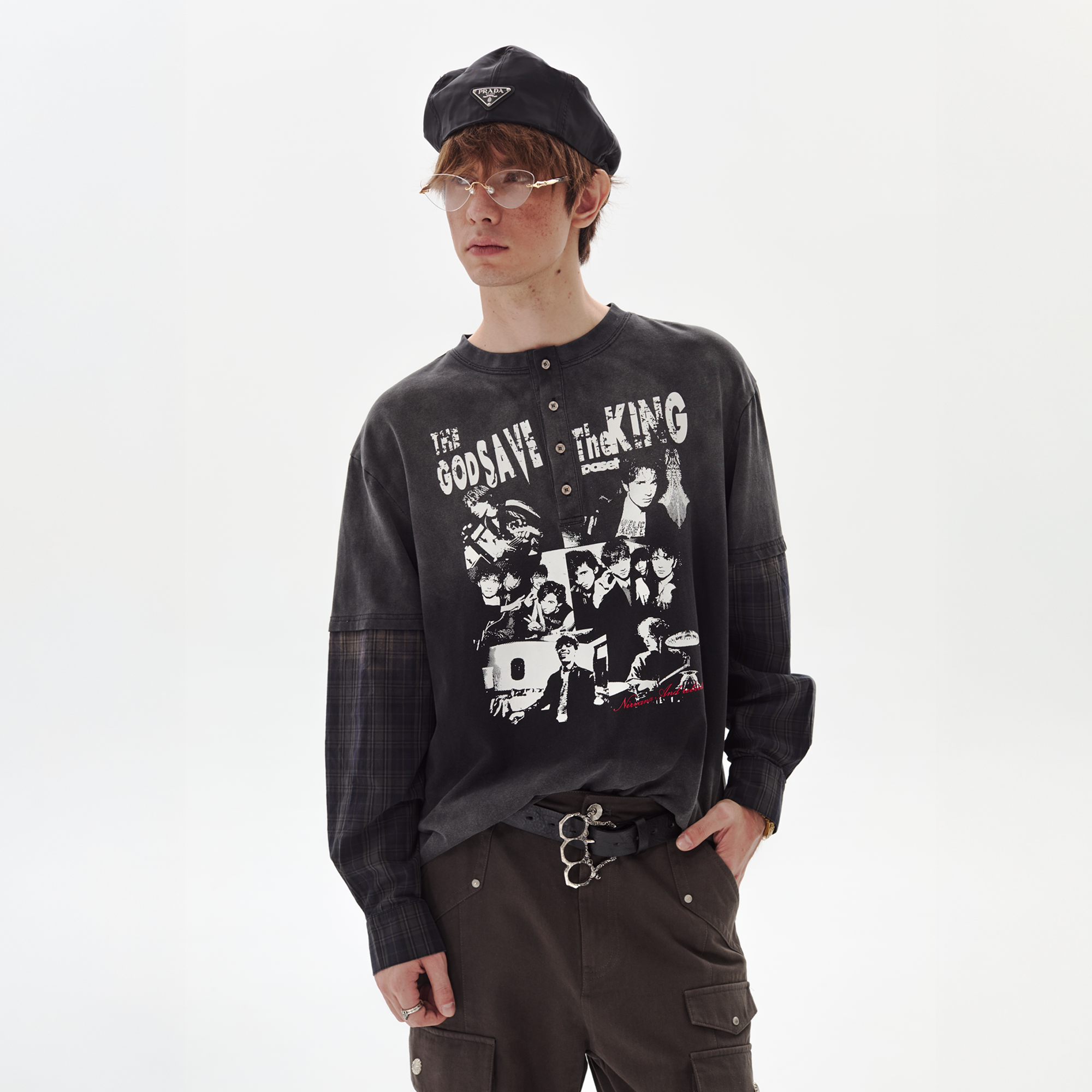 PASET Henley Portrait Graphic Layered Sweatshirt