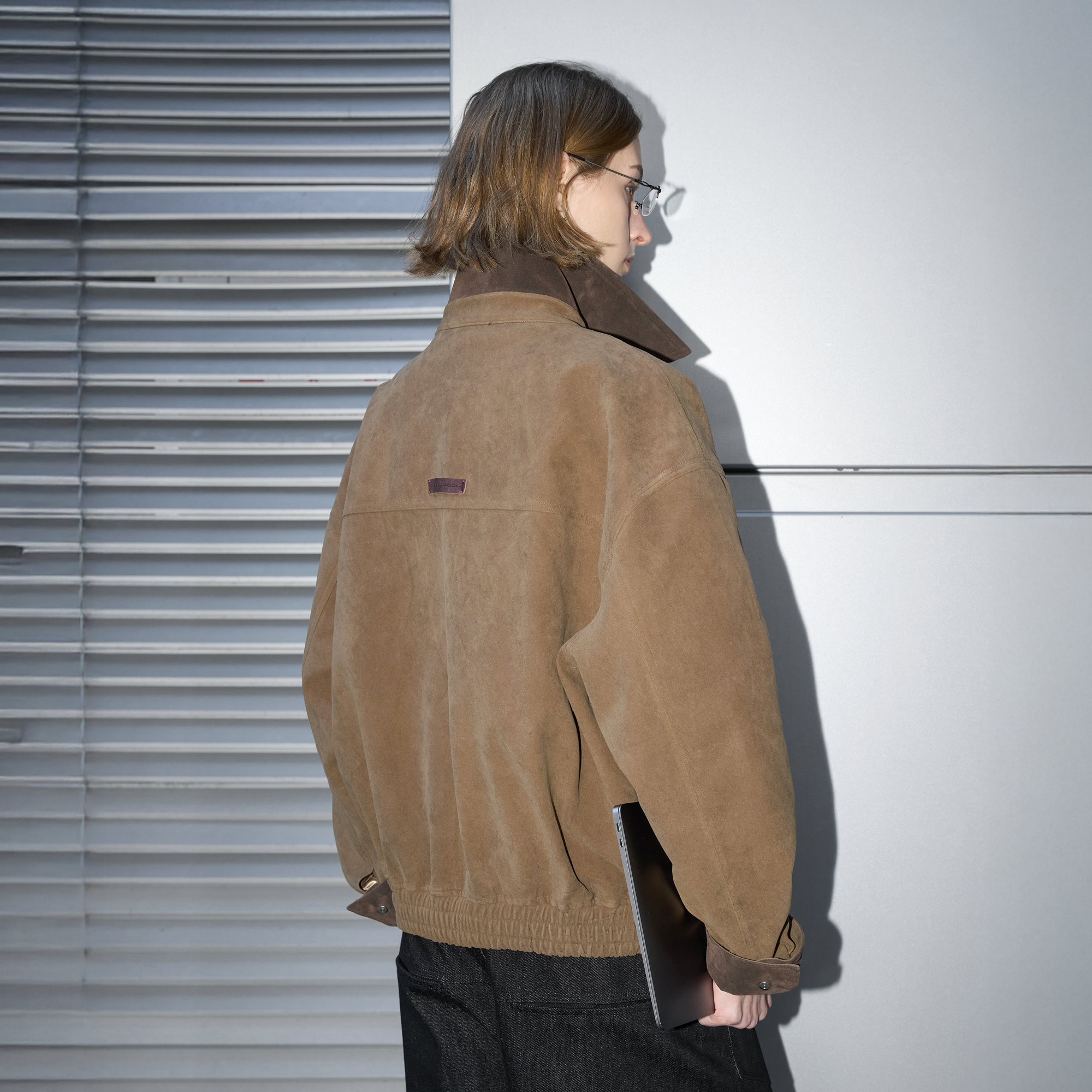 LABELROOM Paneled Faux-Suede Bomber Jacket, premium urban and streetwear designers apparel on PROJECTISR.com, LABELROOM