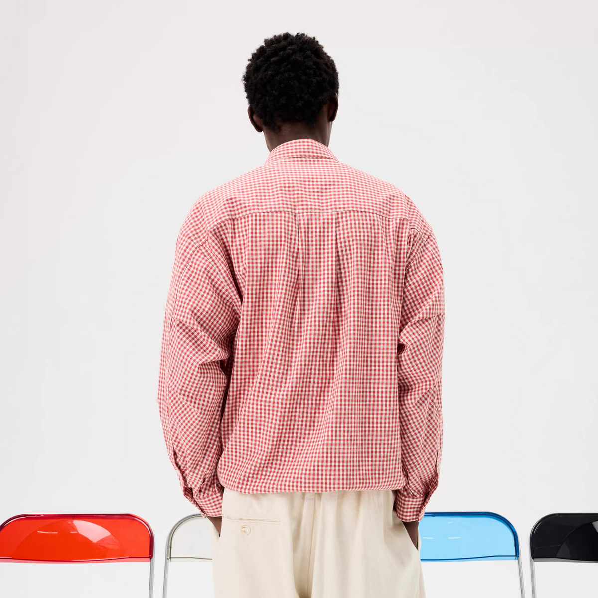 UNLIMITED MOTE Pleated Balloon Drawstring Plaid Long-Sleeve Shirt, premium urban and streetwear designers apparel on PROJECTISR.com, UNLIMITED MOTE