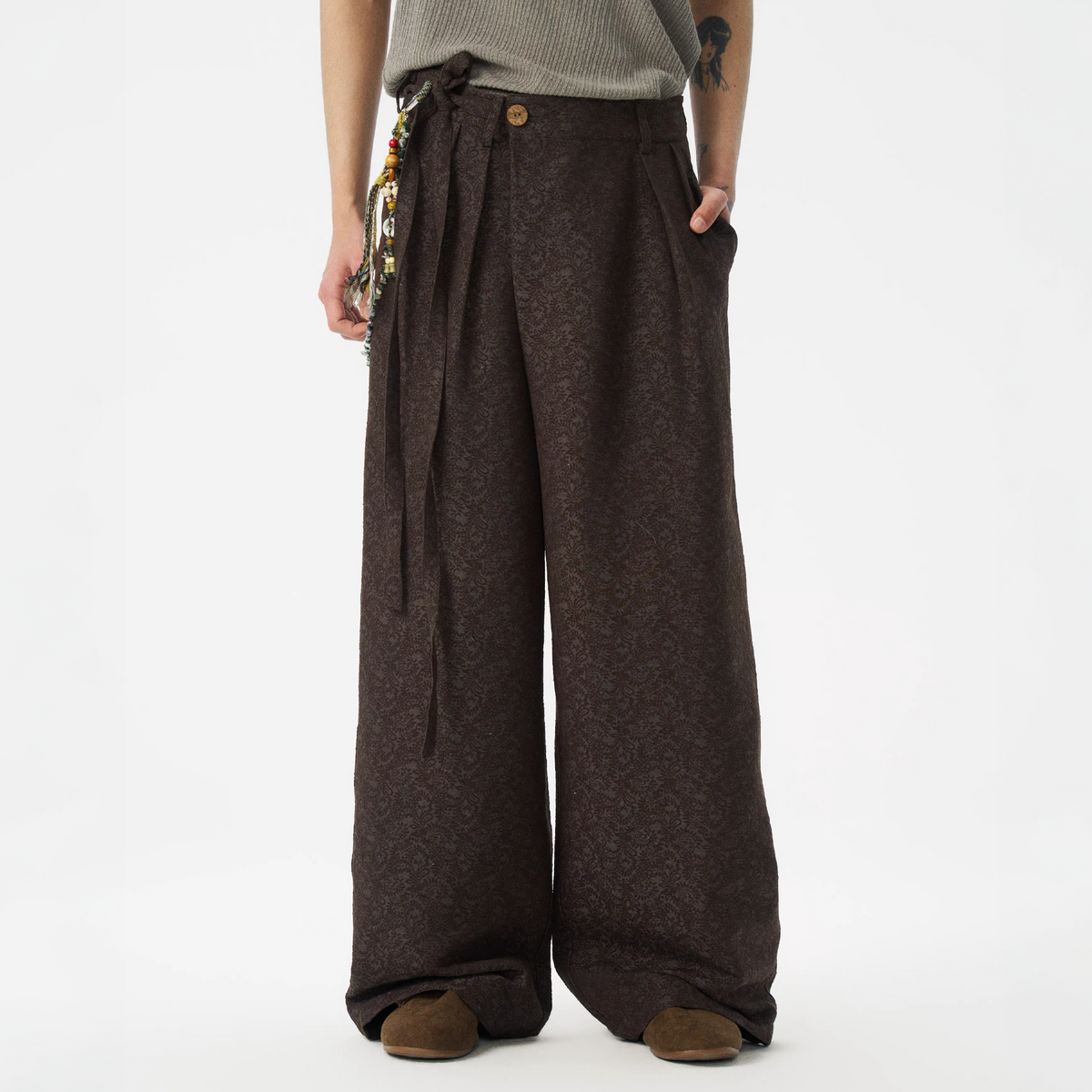 GONGHE REPUB Damask Jacquard Wrap-Tie Pants