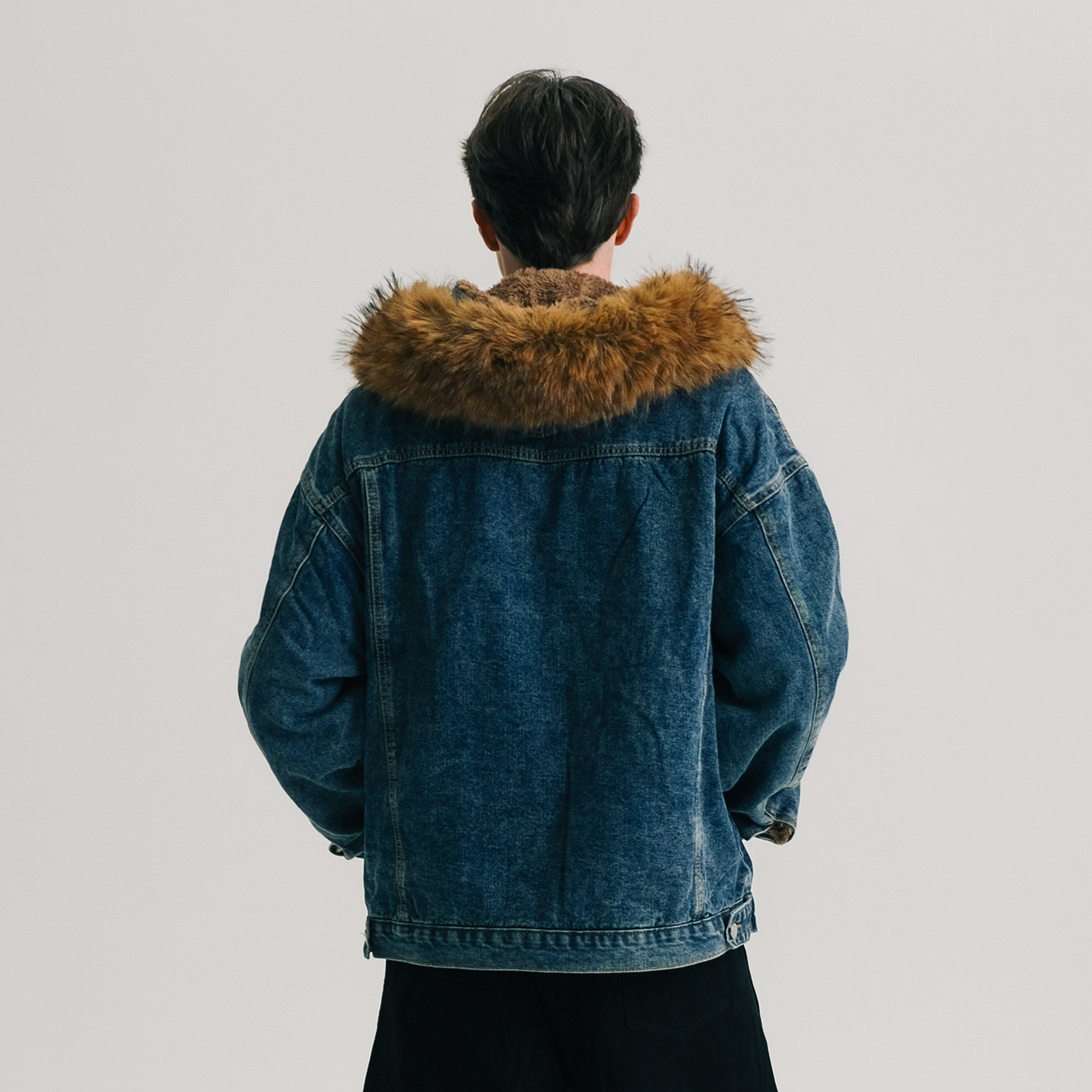 WIID Detachable Faux Fur-Collared Denim Jacket