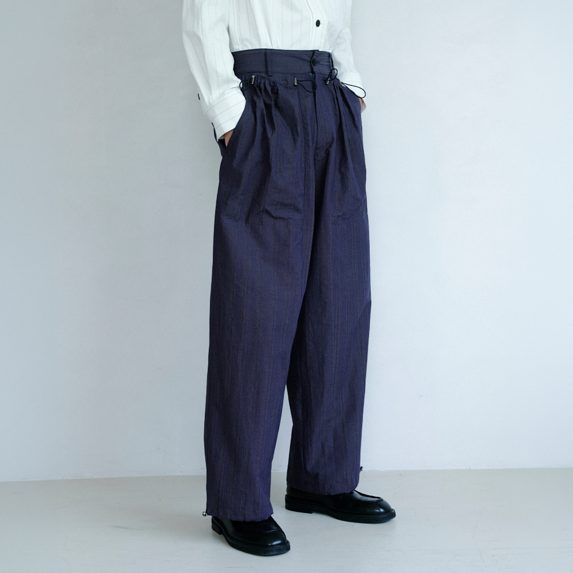GRAINMUSTARD Drawstring Pleated Straight-Leg Trousers, premium urban and streetwear designers apparel on PROJECTISR.com, GRAINMUSTARD