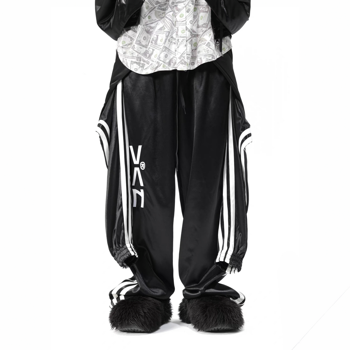 VANGUARDIA Faux One-Piece Contrast Stripe Straight-Leg Pants