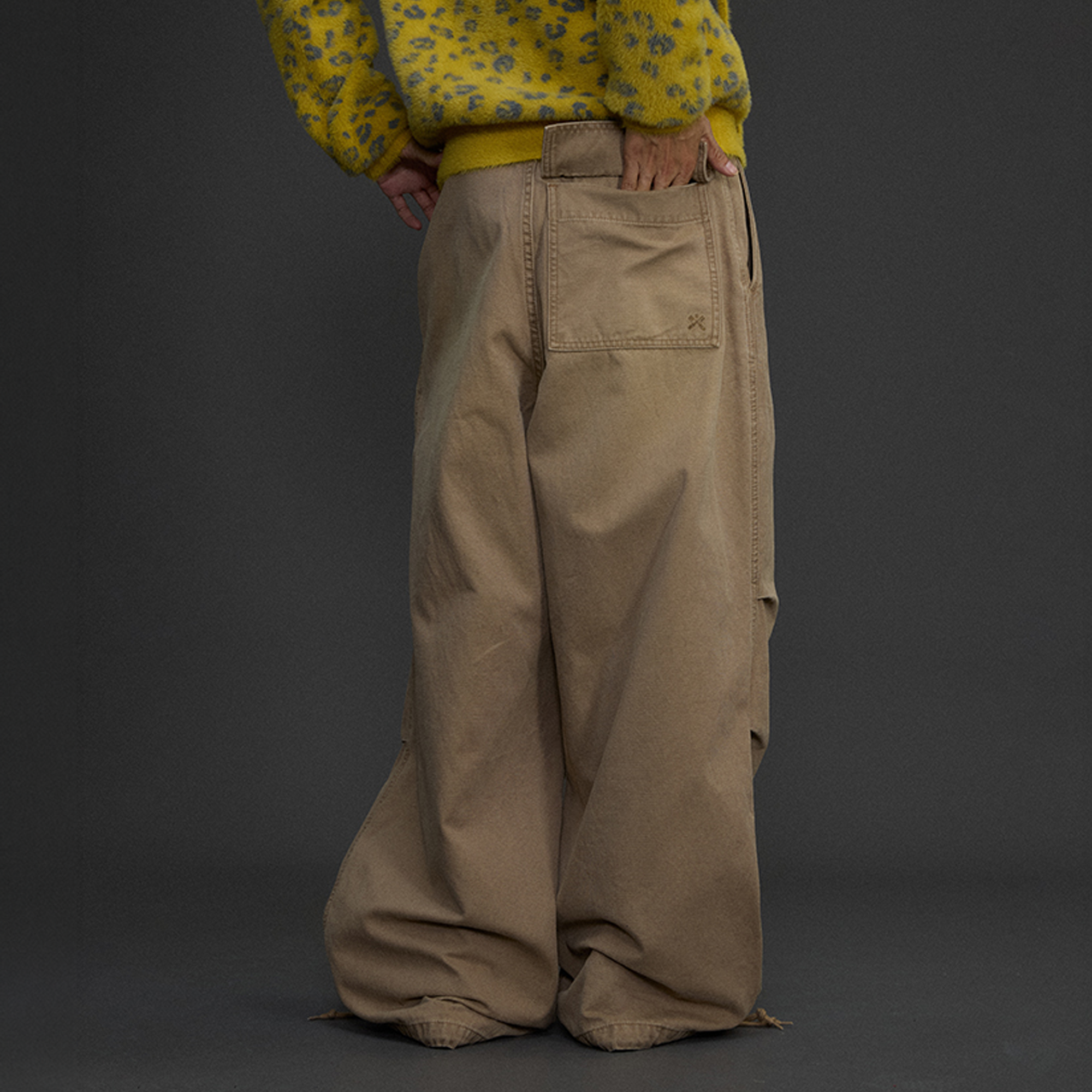 NIANJIUYIKOUER Distressed Utility Pocket Wide-Leg Pants, premium urban and streetwear designers apparel on PROJECTISR.com, NIANJIUYIKOUER