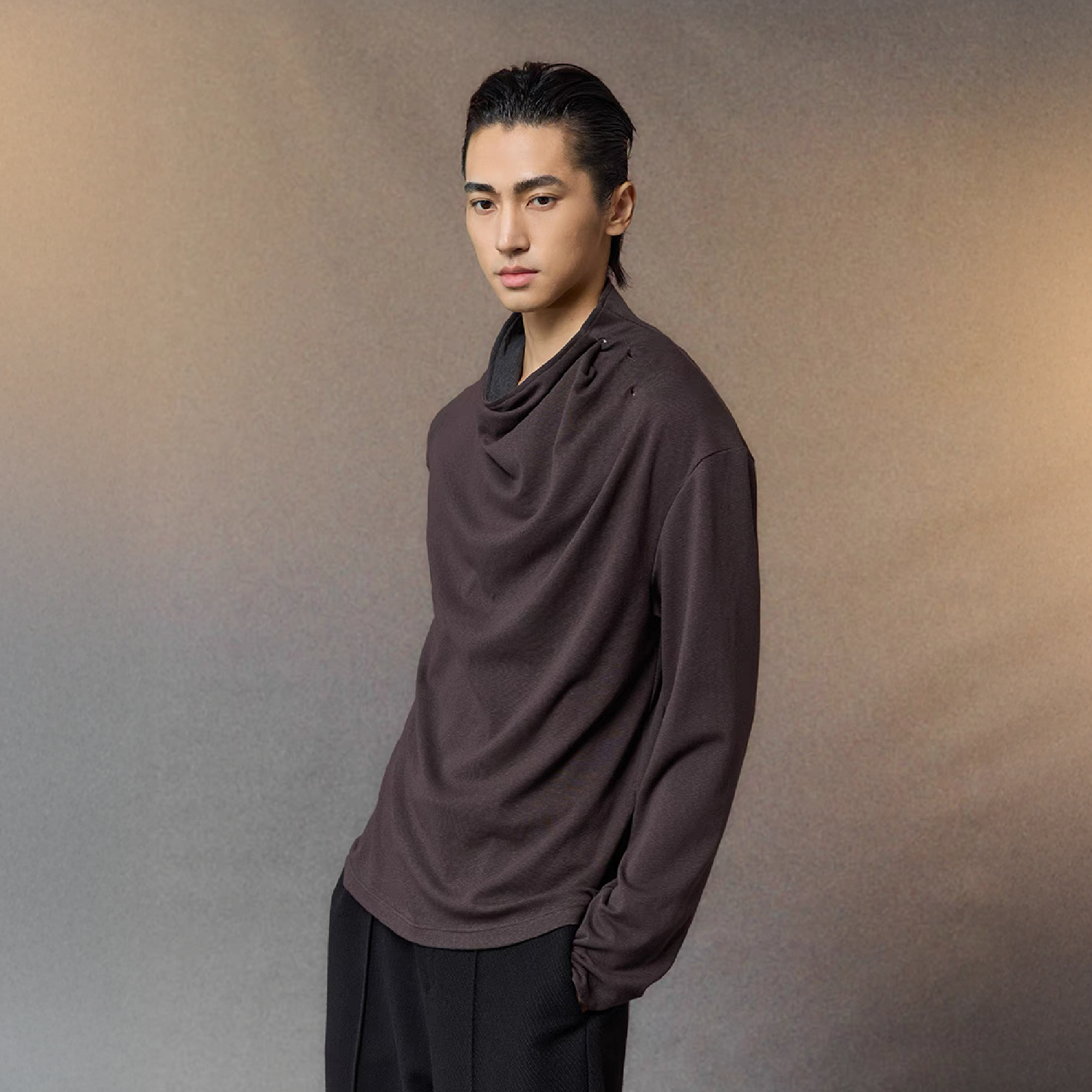 ALVNG AR ANTS Draped-Neck Long-Sleeve Tee, premium urban and streetwear designers apparel on PROJECTISR.com, ALVNG AR ANTS