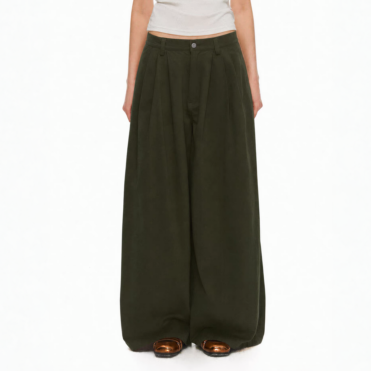 TGNS Retro Classic Pleated Wide-Leg Trousers