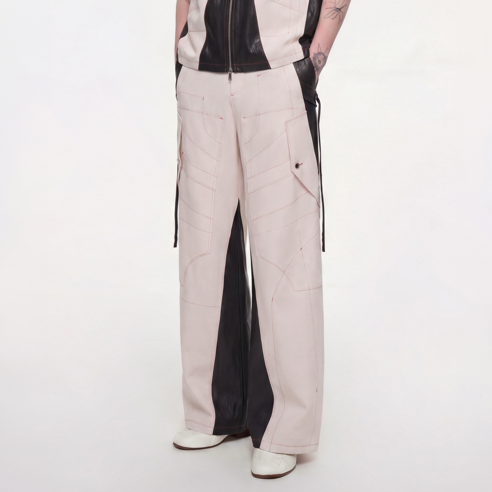 TIWILLTANG Contrast Stitch Paneled Wide-Leg Pants