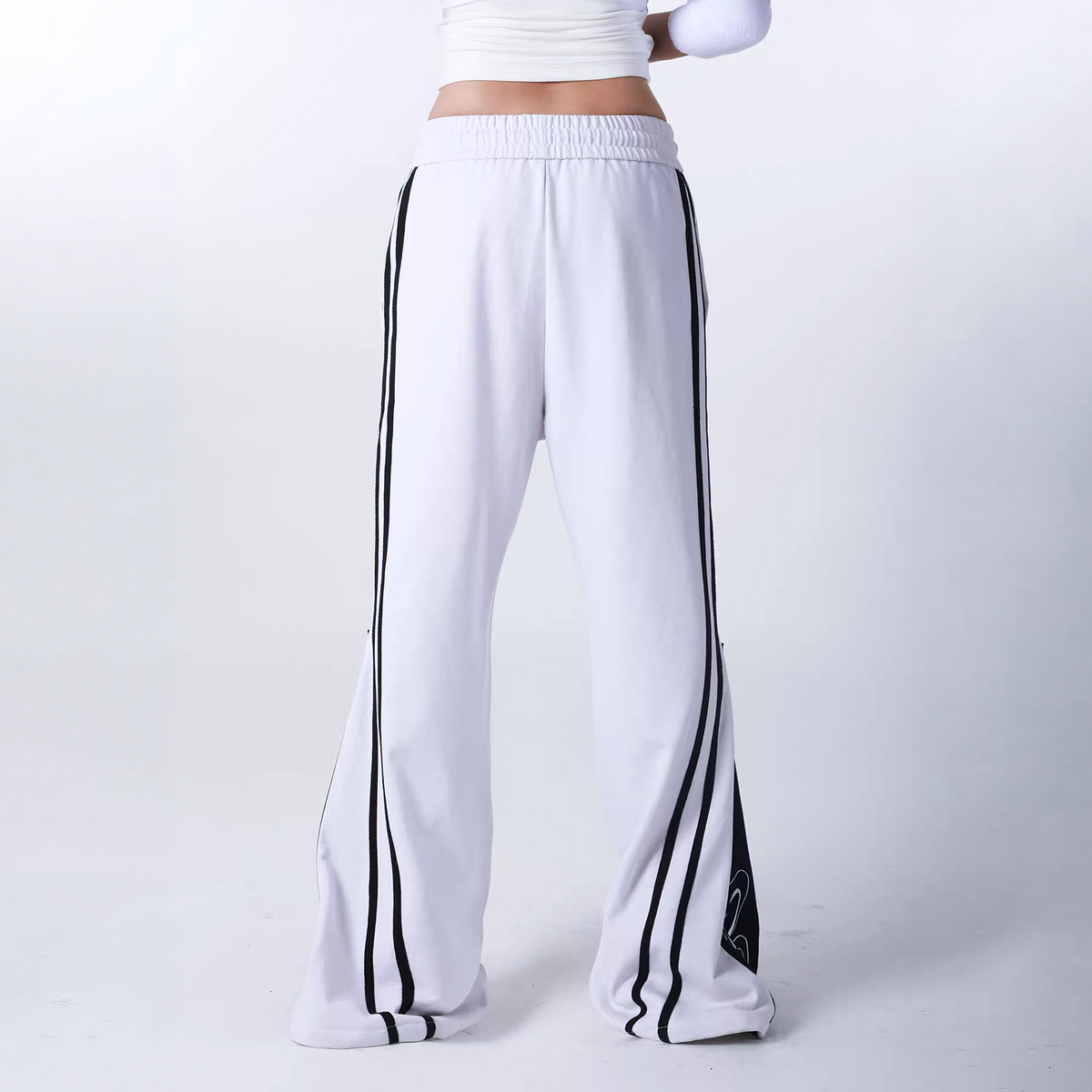 SEXXDEVIL Striped Deconstructed Zippered Embroidered Sweatpants
