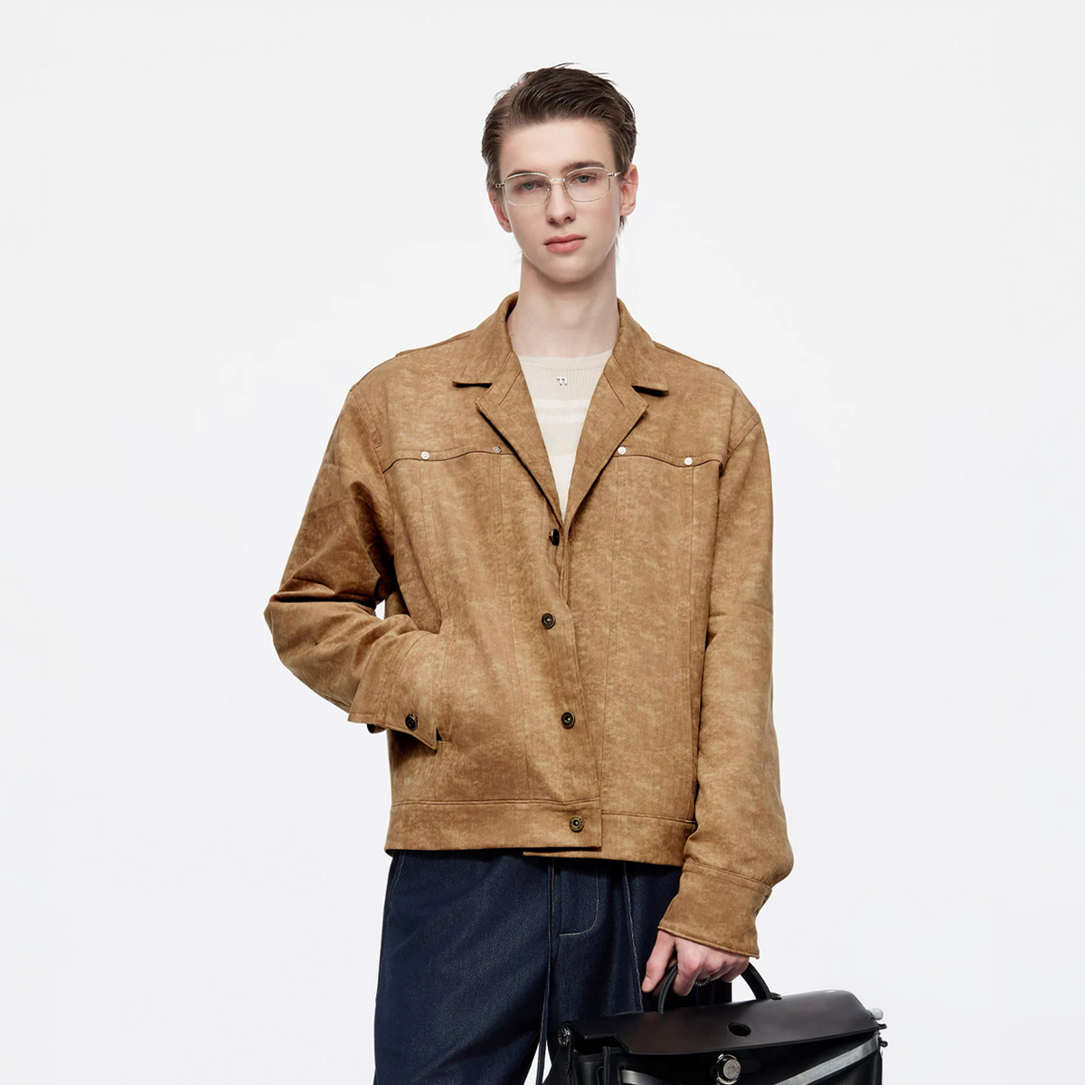 TIWILLTANG Washed Suede-Effect Oversized Jacket