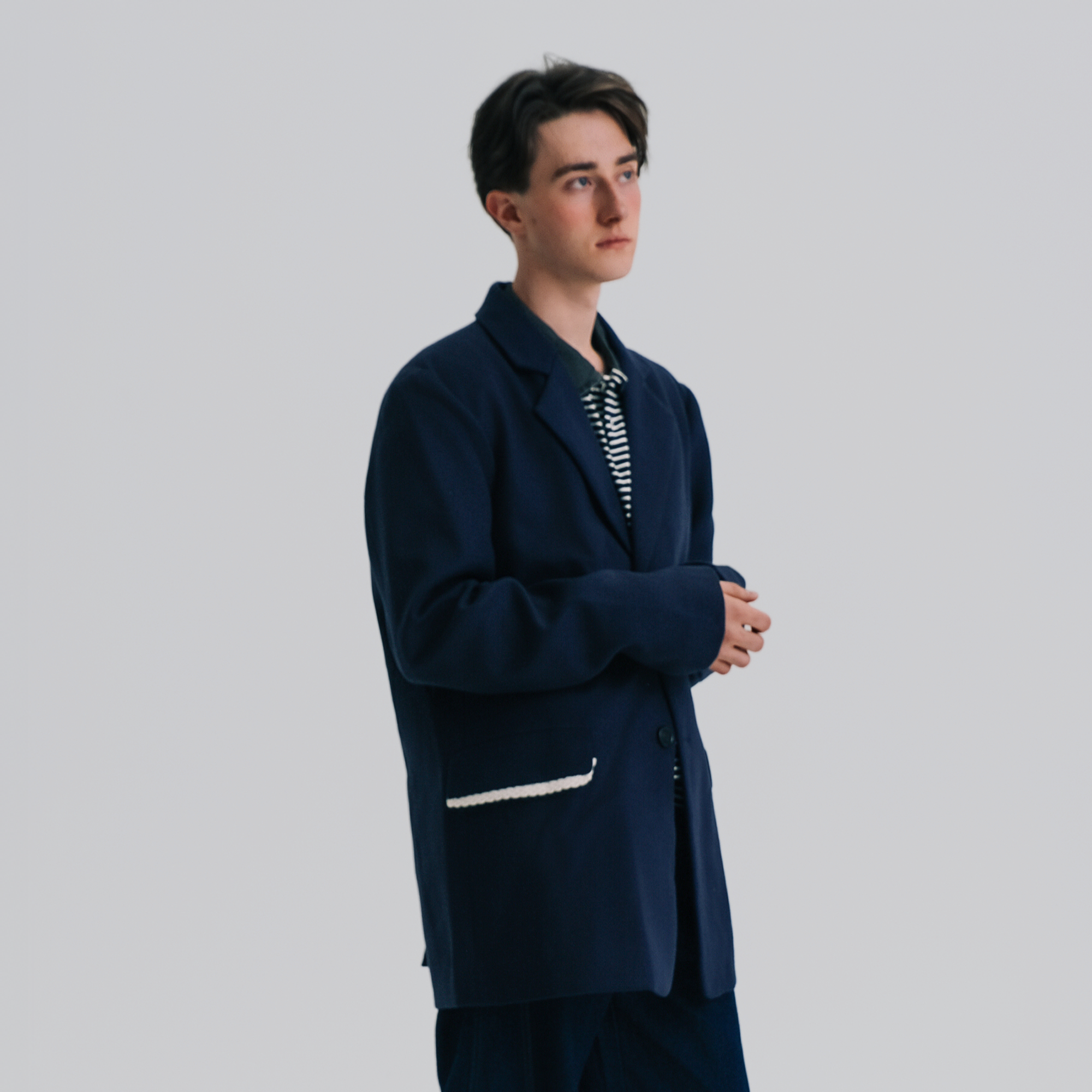 WIID Braid-Trim Flap Pockets Oversized Blazer