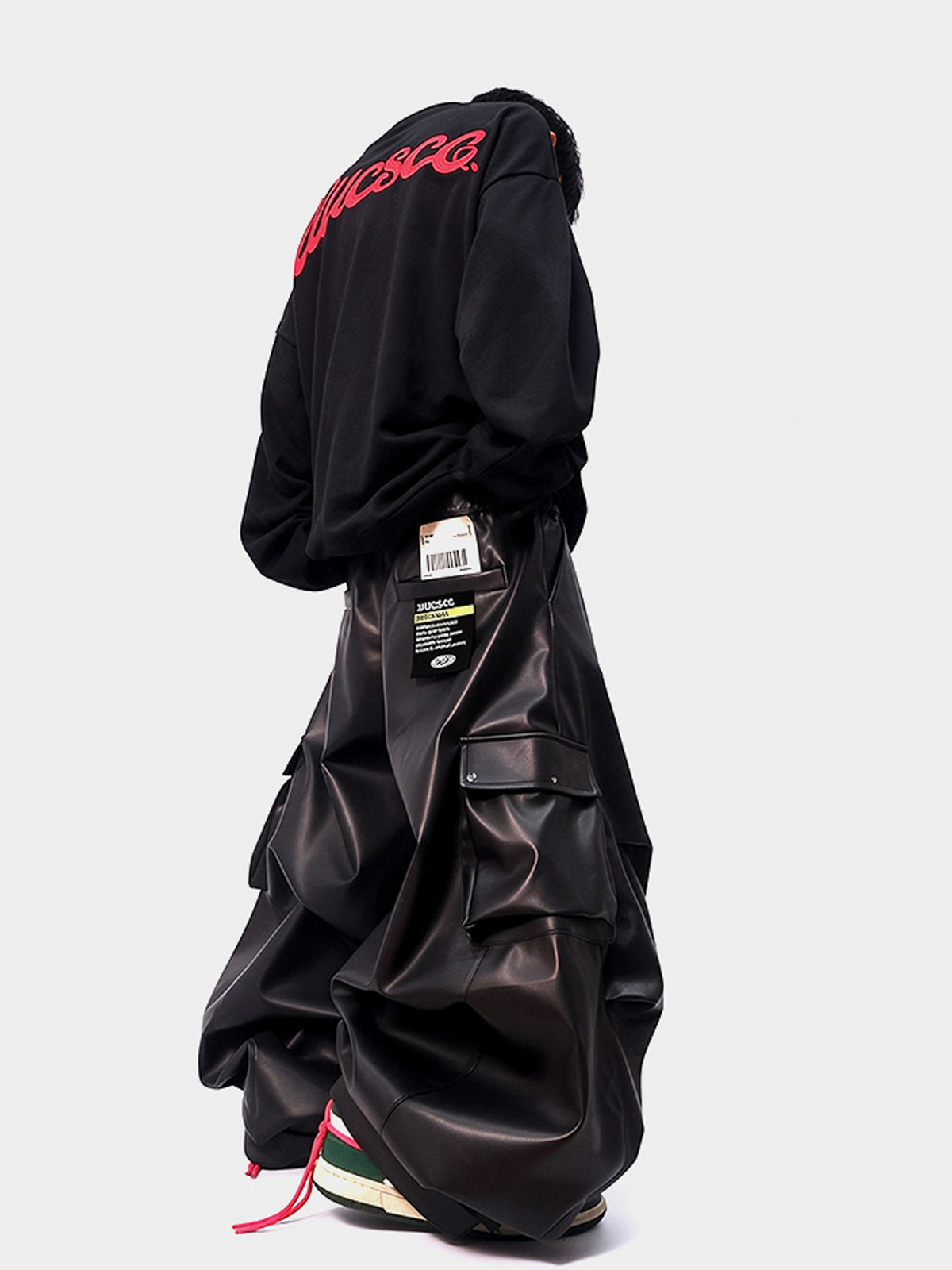 UUCSCC Faux Leather Wide-Leg Cargo Pants, premium urban and streetwear designers apparel on PROJECTISR.com, UUCSCC