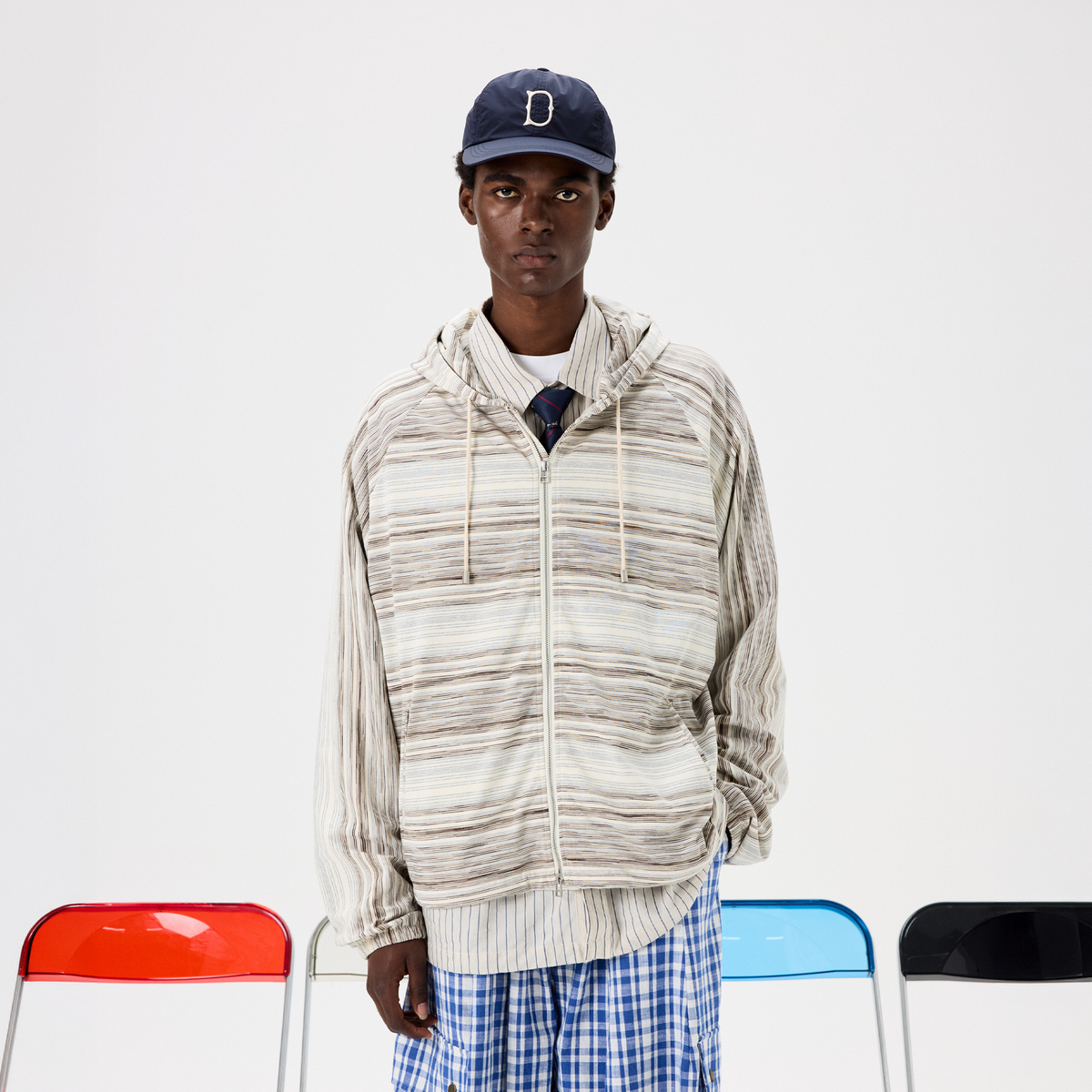 UNLIMITED MOTE Striped Raglan Zip-Up Hoodie, premium urban and streetwear designers apparel on PROJECTISR.com, UNLIMITED MOTE