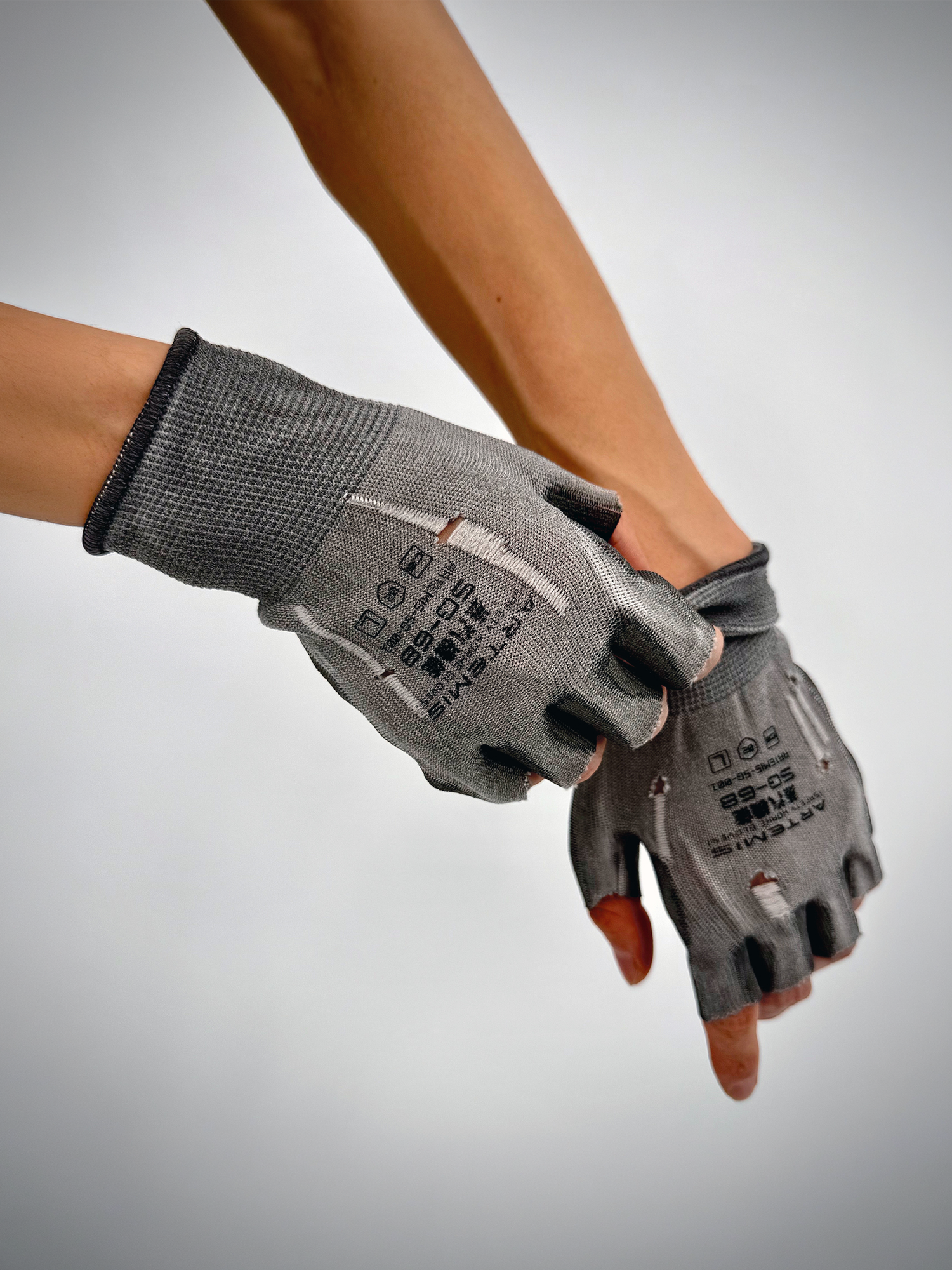 STEAM Distressed Paint-Coated Faux Leather Fingerless Riding Gloves