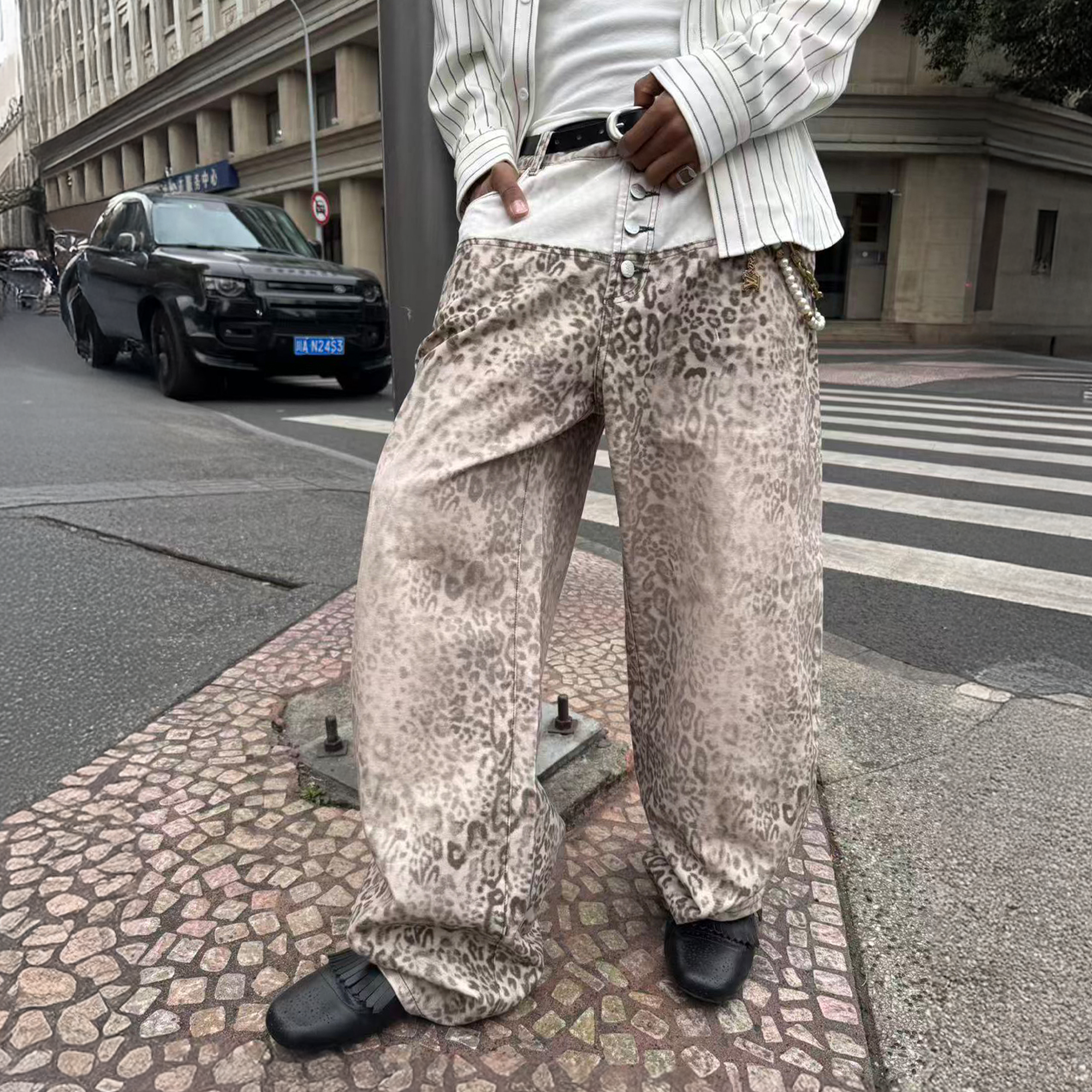 STEEPC Leopard Washed Paneled Wide-Leg Pants, premium urban and streetwear designers apparel on PROJECTISR.com, STEEPC