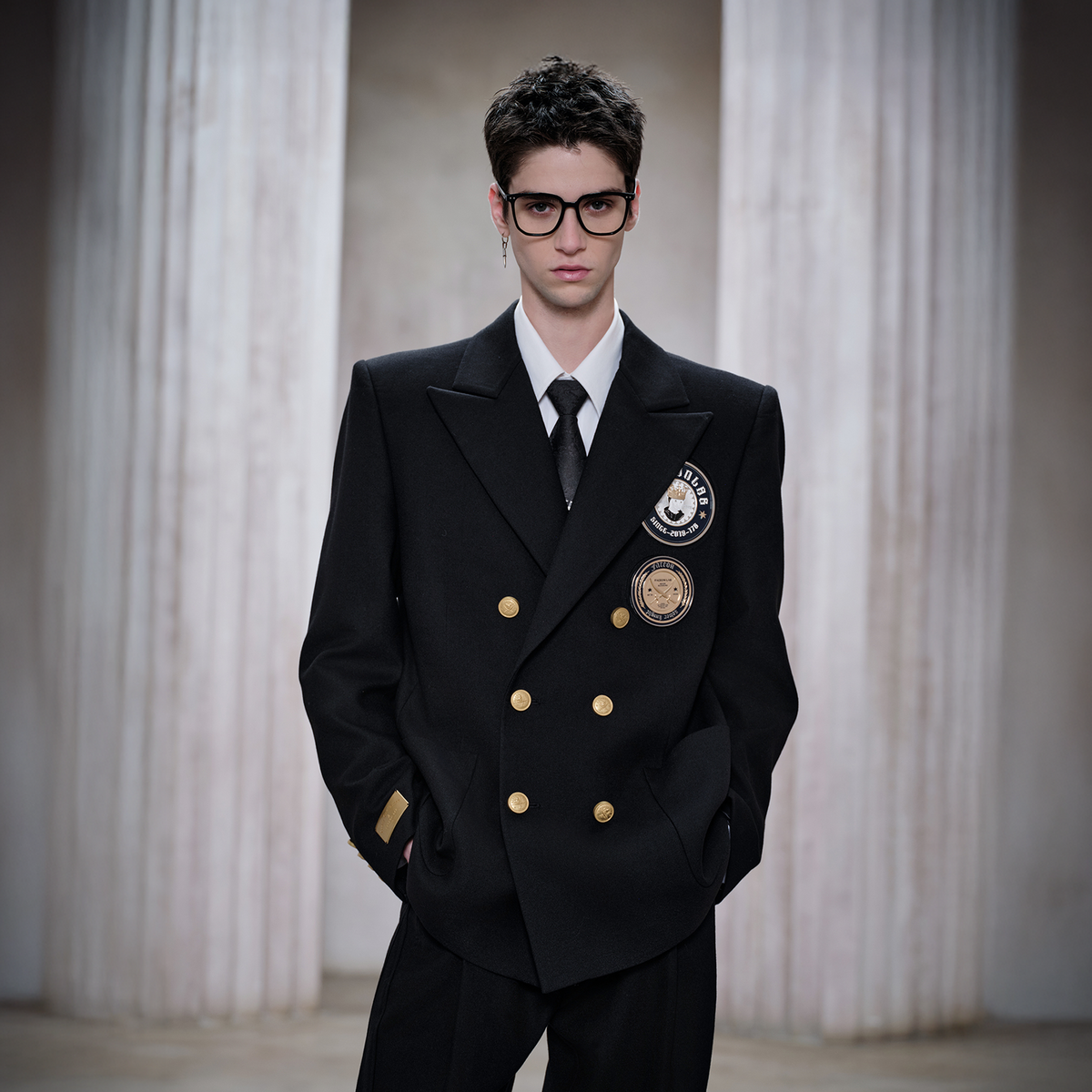 FACEONLAB Badge-Patch Double-Breasted Blazer