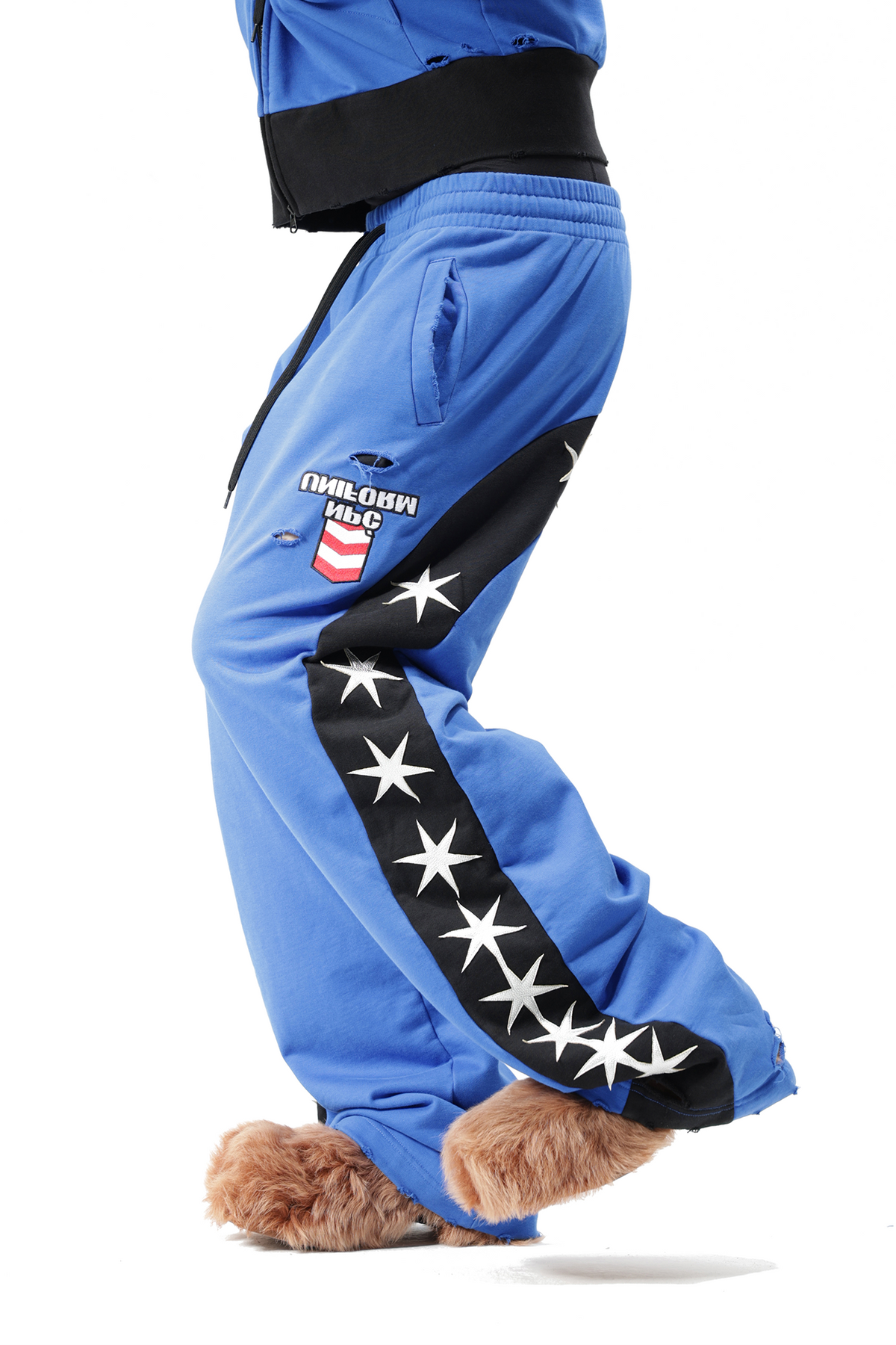 VANGUARDIA Contrast Star Graphic Spliced Sweatpants