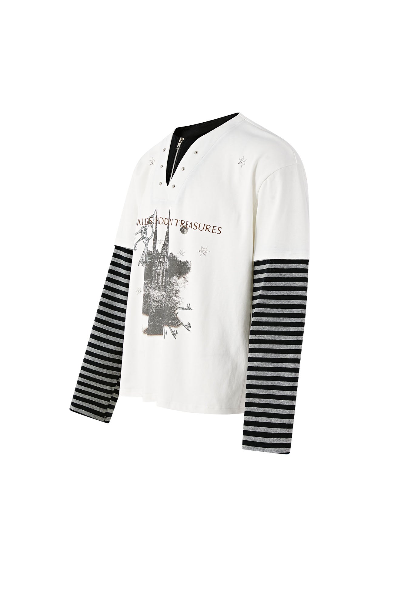 PASET Layered Stripe Graphic Long-Sleeve Tee