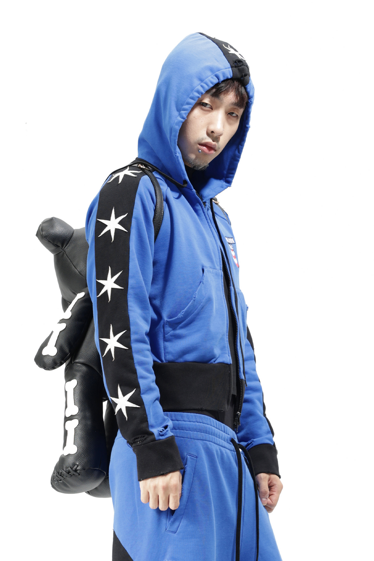 VANGUARDIA Contrast Star Graphic Slim Cropped Hooded Jacket