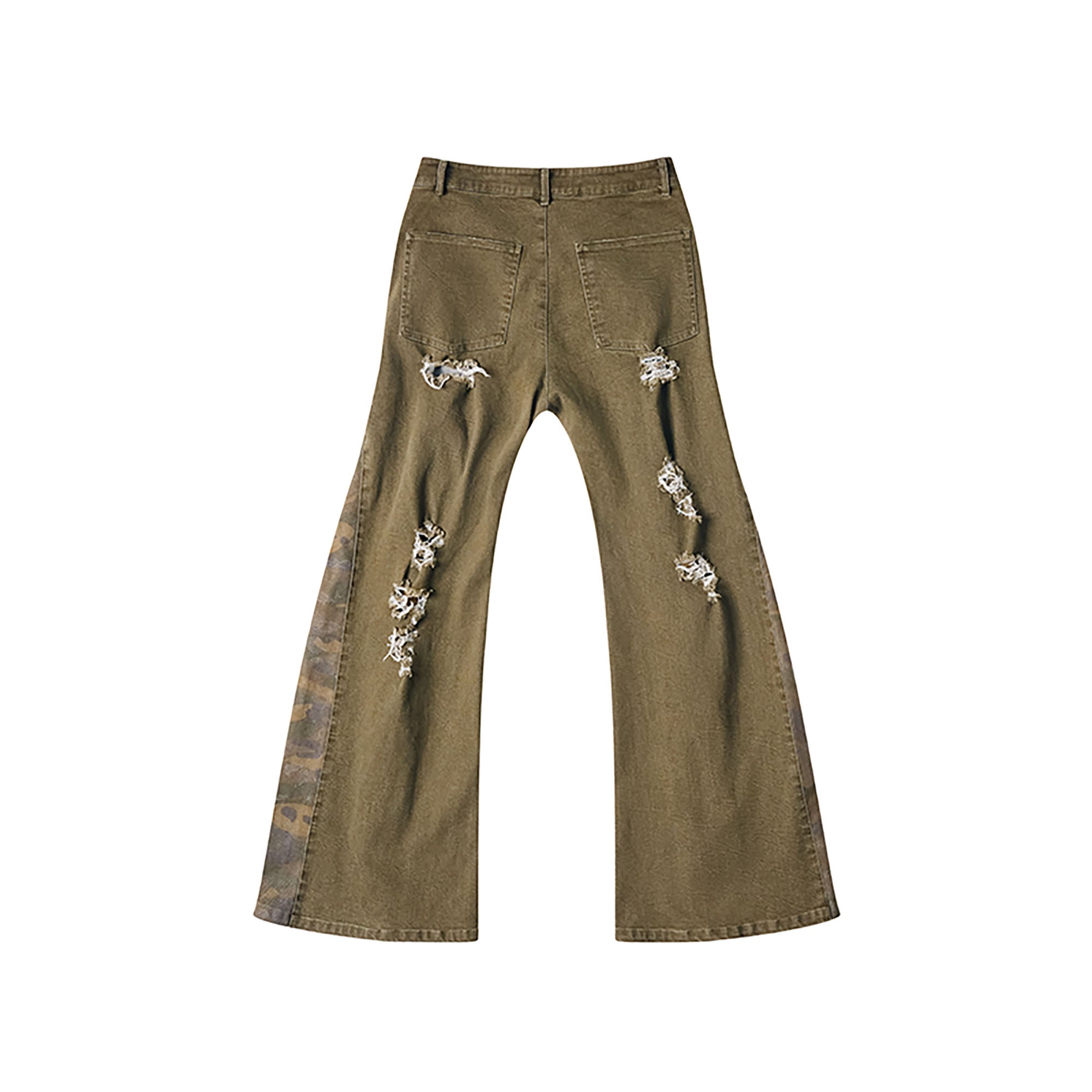 RECOVER ZONE Distressed Middle-Zip Camo Flared Jeans