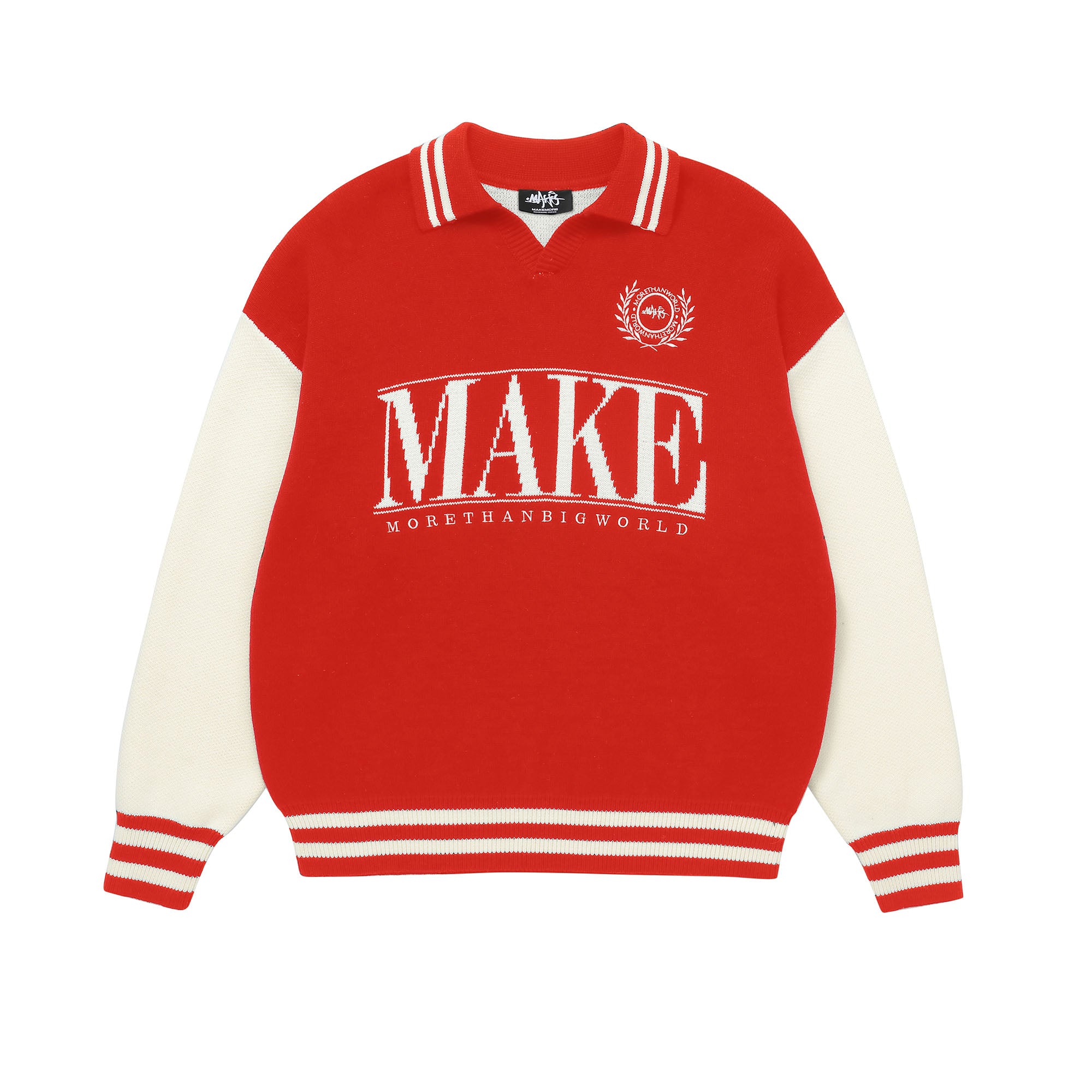 MAKEMORE Varsity Polo Collar Embroidered Badge Sweater