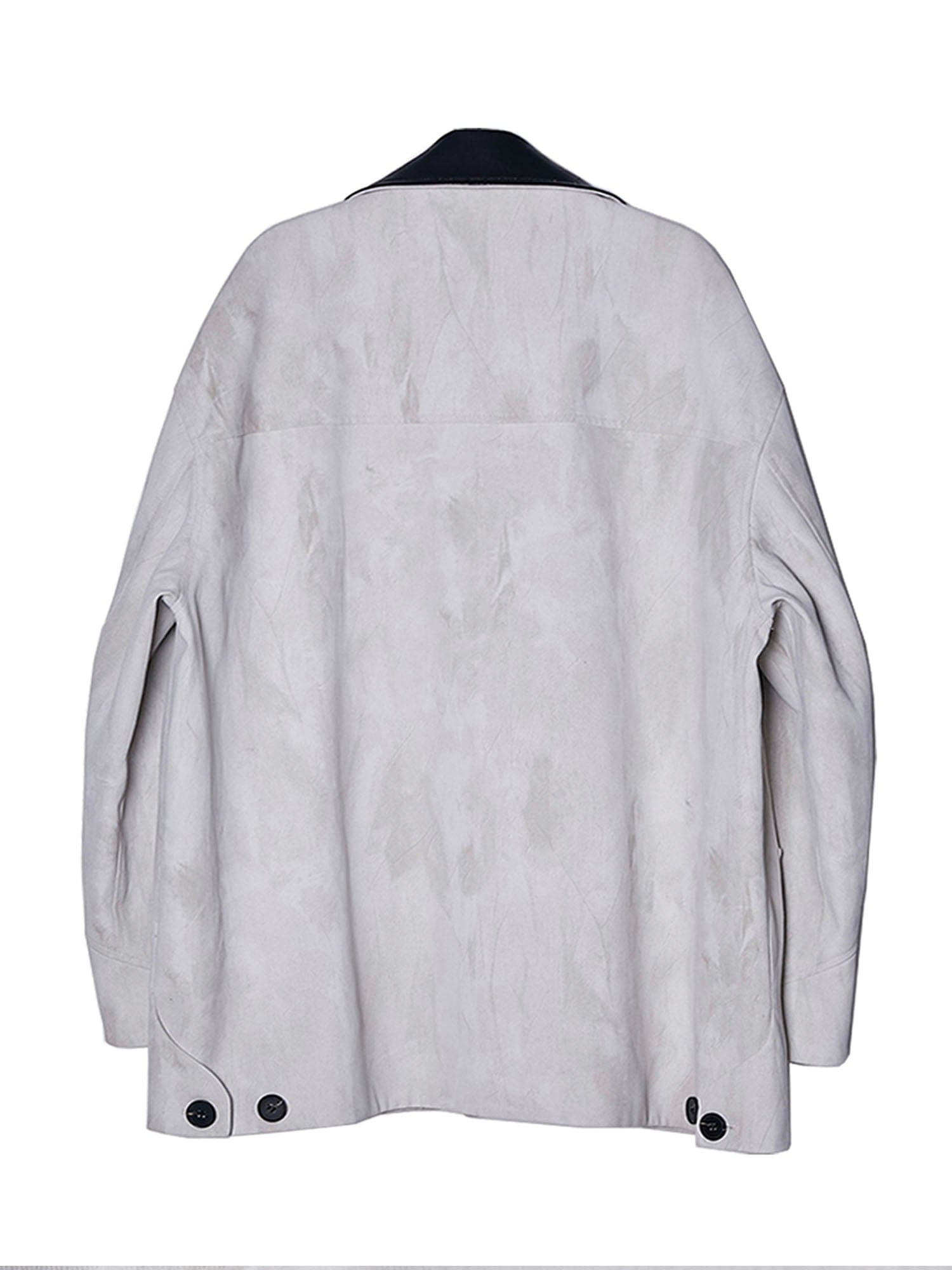ASSEEN Distressed Panel Leather Collar Barn Jacket, premium urban and streetwear designers apparel on PROJECTISR.com, ASSEEN