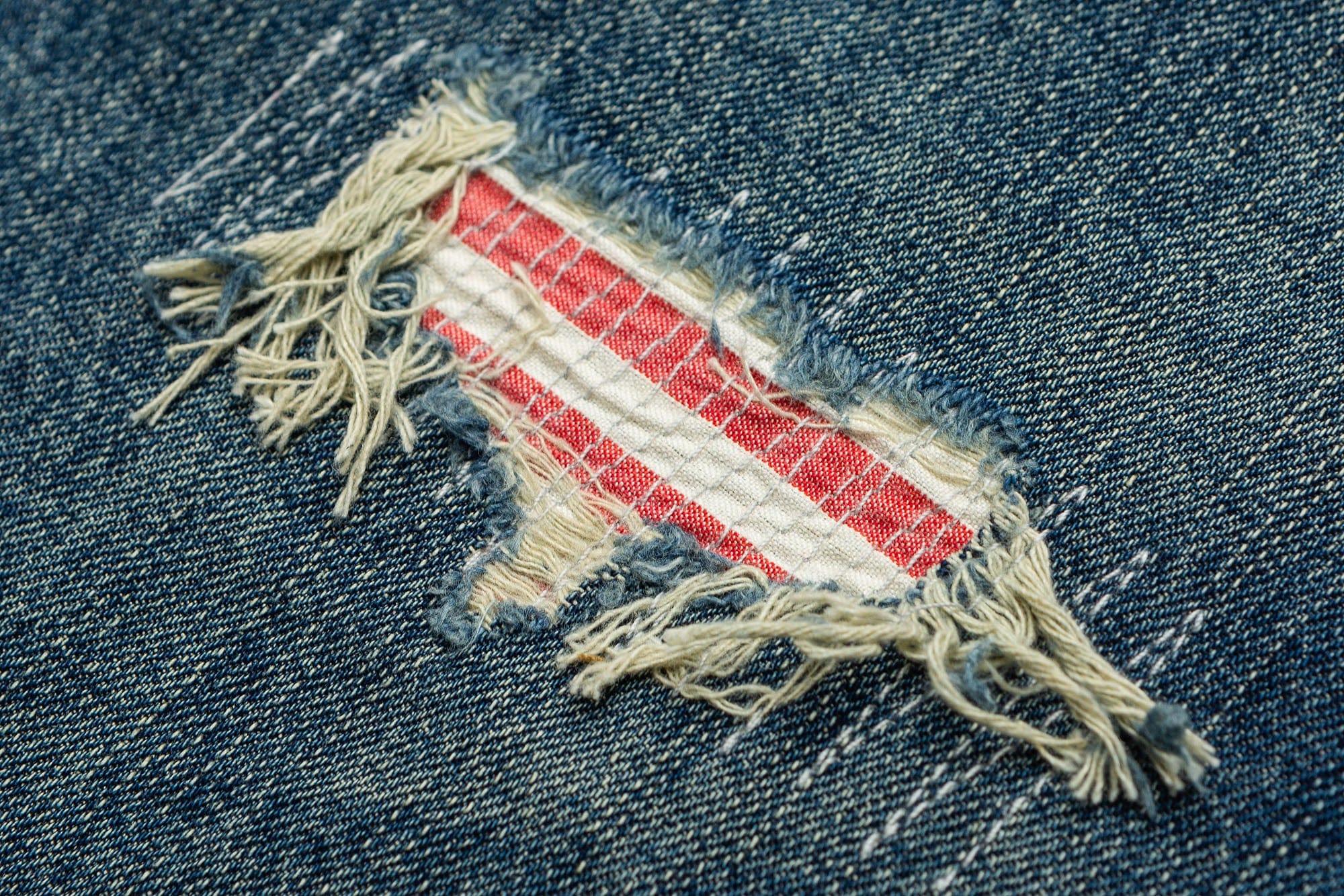 ME DA IGUAL Striped Spliced Distressed Whiskered Jeans, premium urban and streetwear designers apparel on PROJECTISR.com, ME DA IGUAL