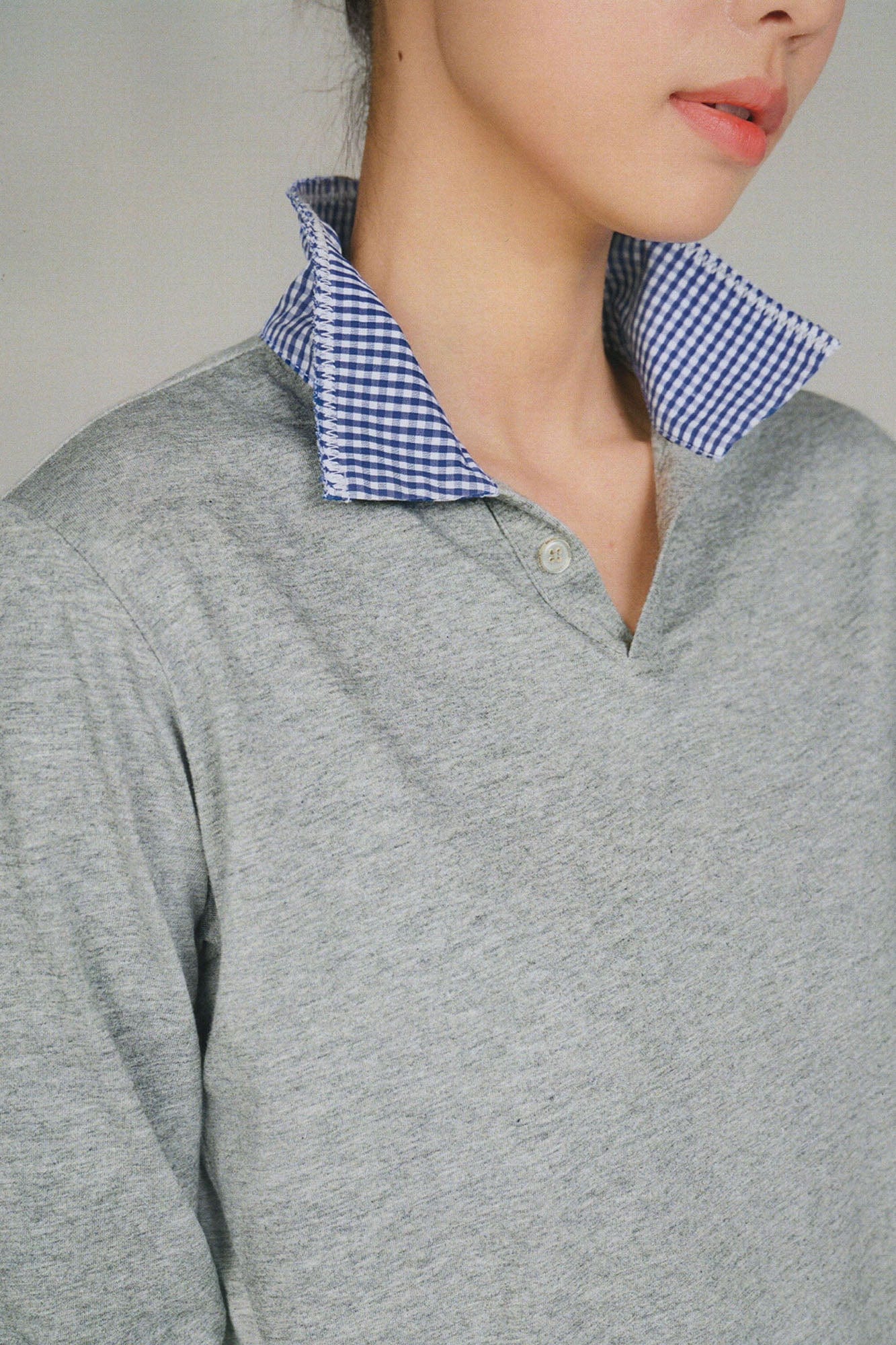 URBAN+FOREST Checks Collar Panel Long-Sleeve Polo, premium urban and streetwear designers apparel on PROJECTISR.com, URBAN+FOREST