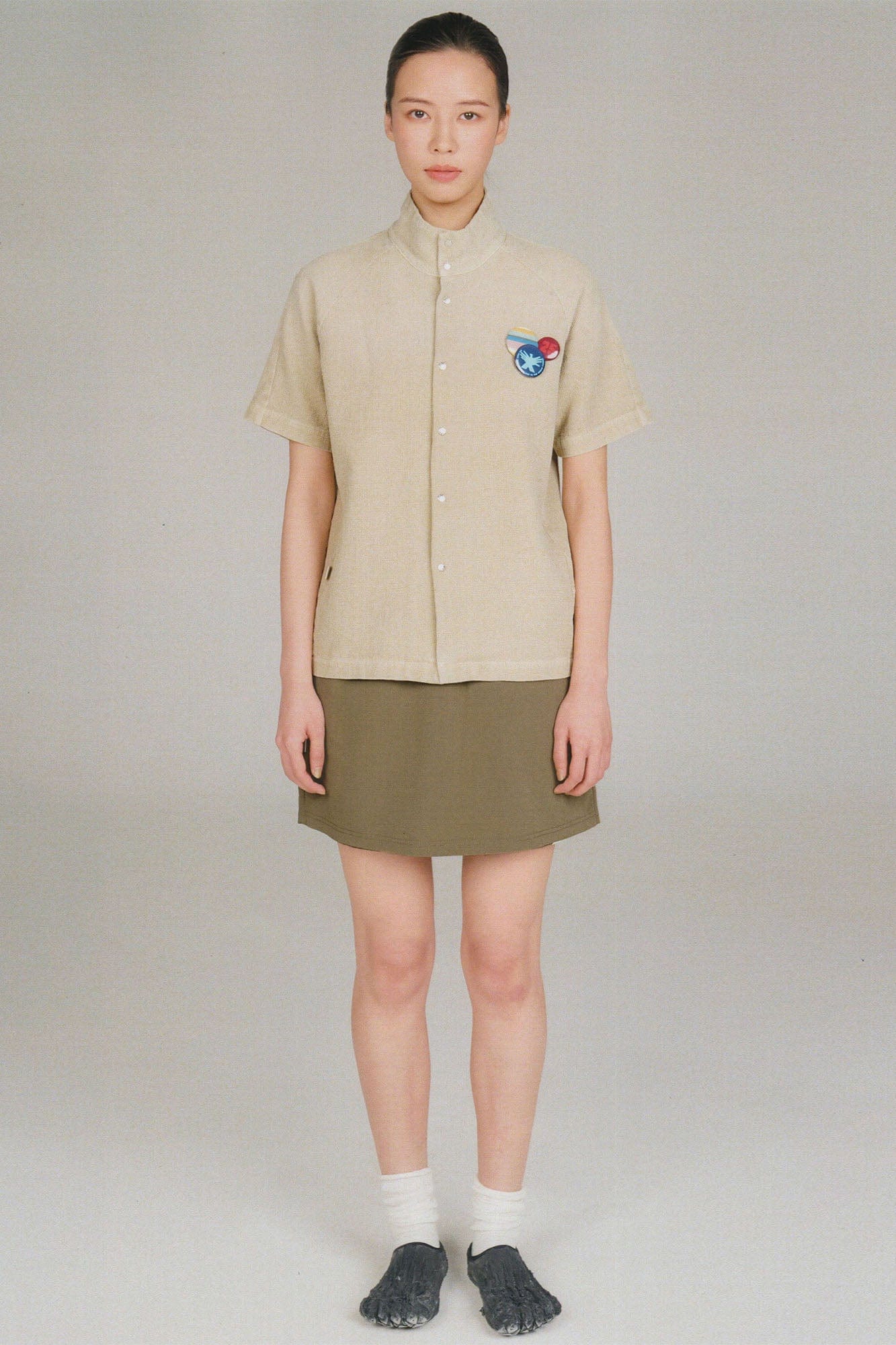 URBAN+FOREST Washed Waffle Stand Collar Half Shirt, premium urban and streetwear designers apparel on PROJECTISR.com, URBAN+FOREST